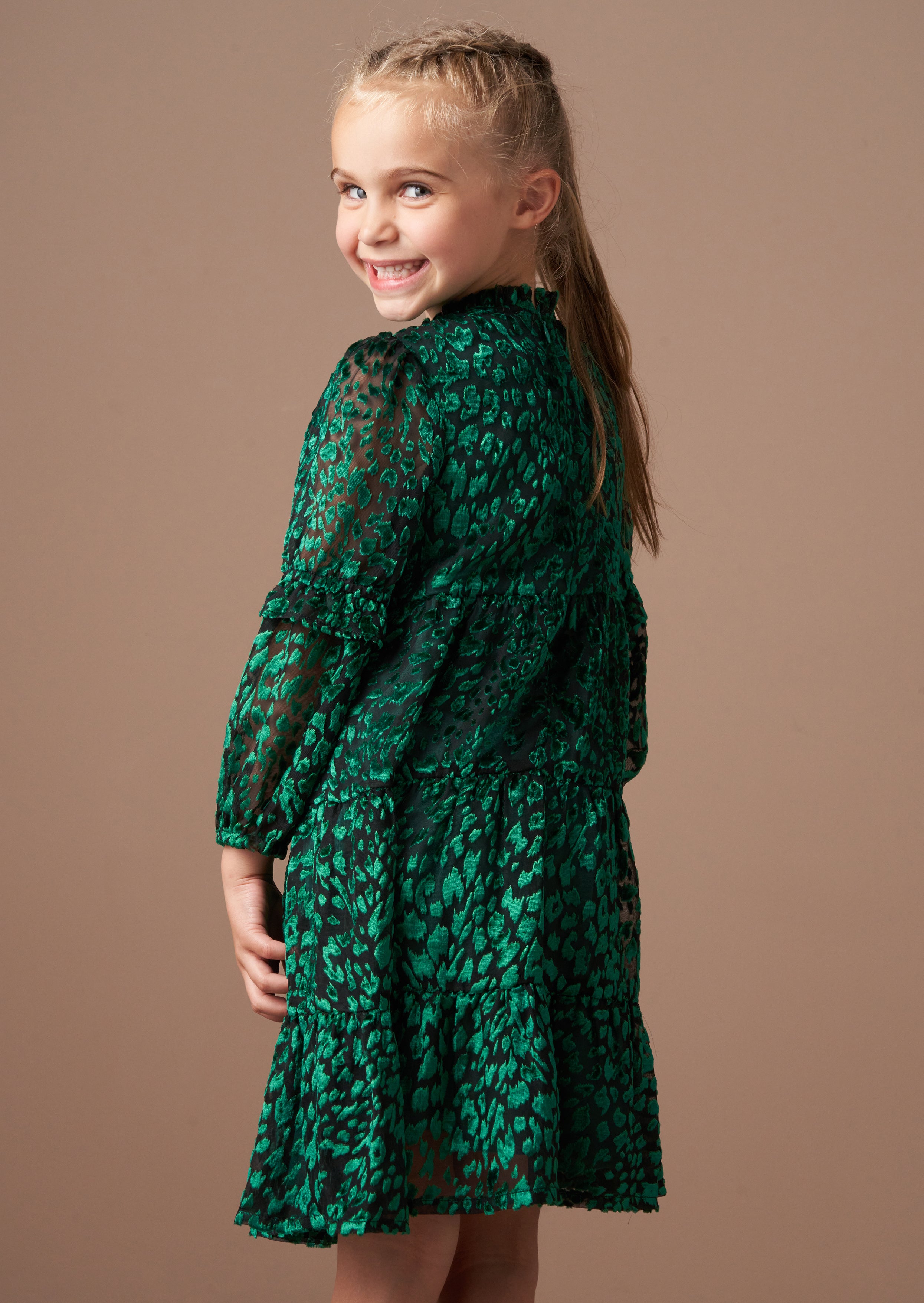 Poppy Green Devore Velvet Dress