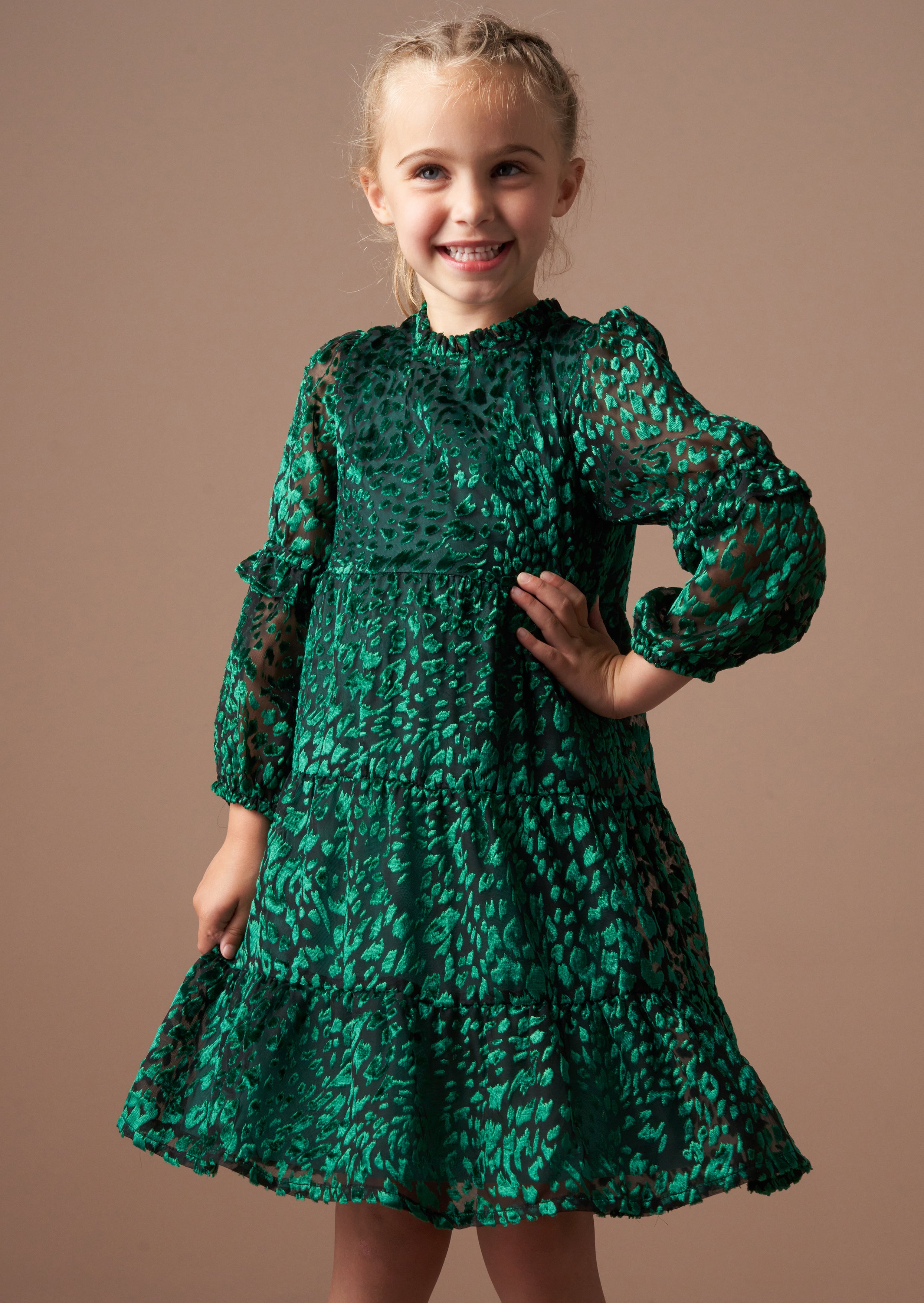 Poppy Green Devore Velvet Dress