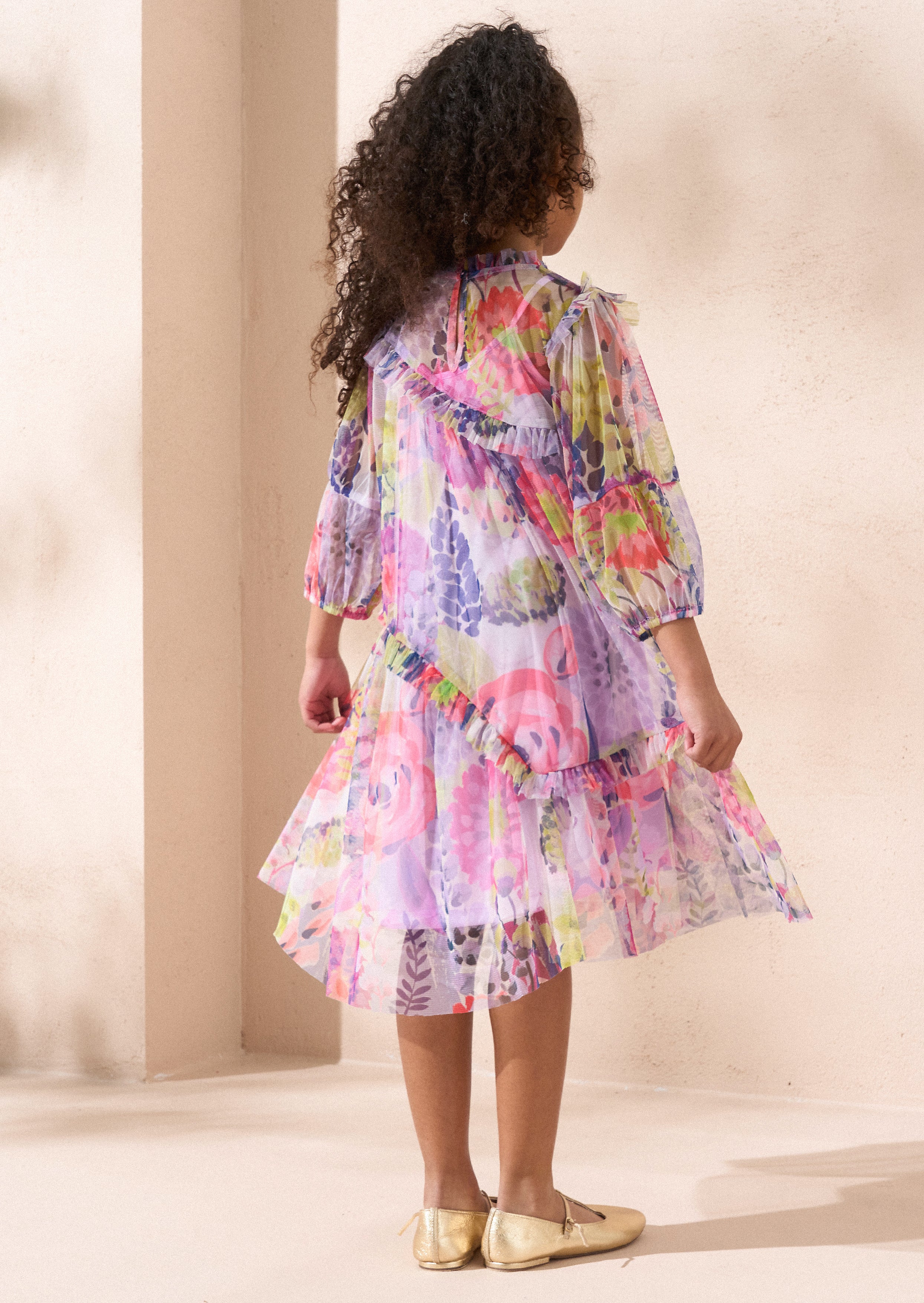 Beatrice Pink Print Mesh Dress