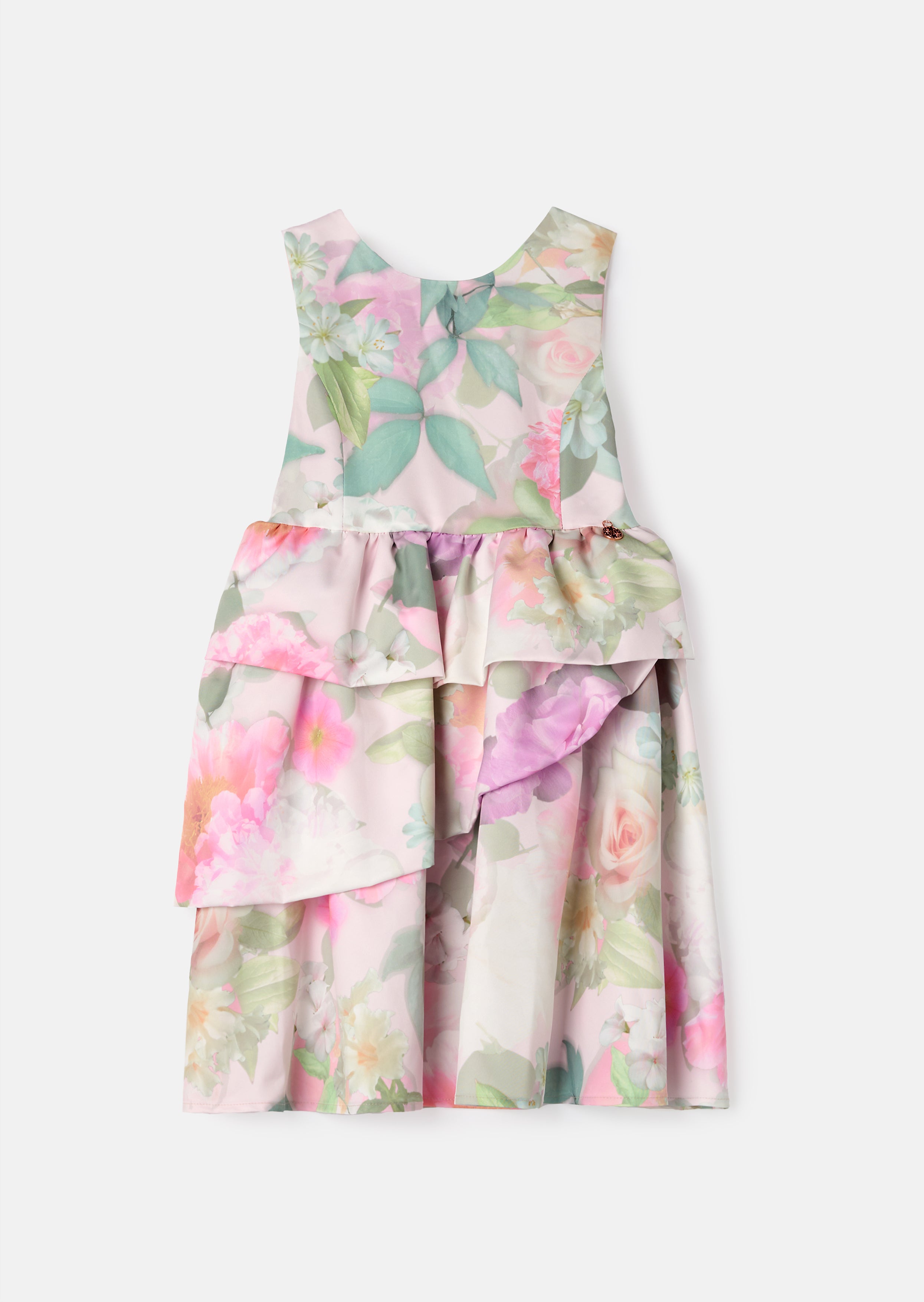 Lilah Pink Peplum Tiered Print Dress