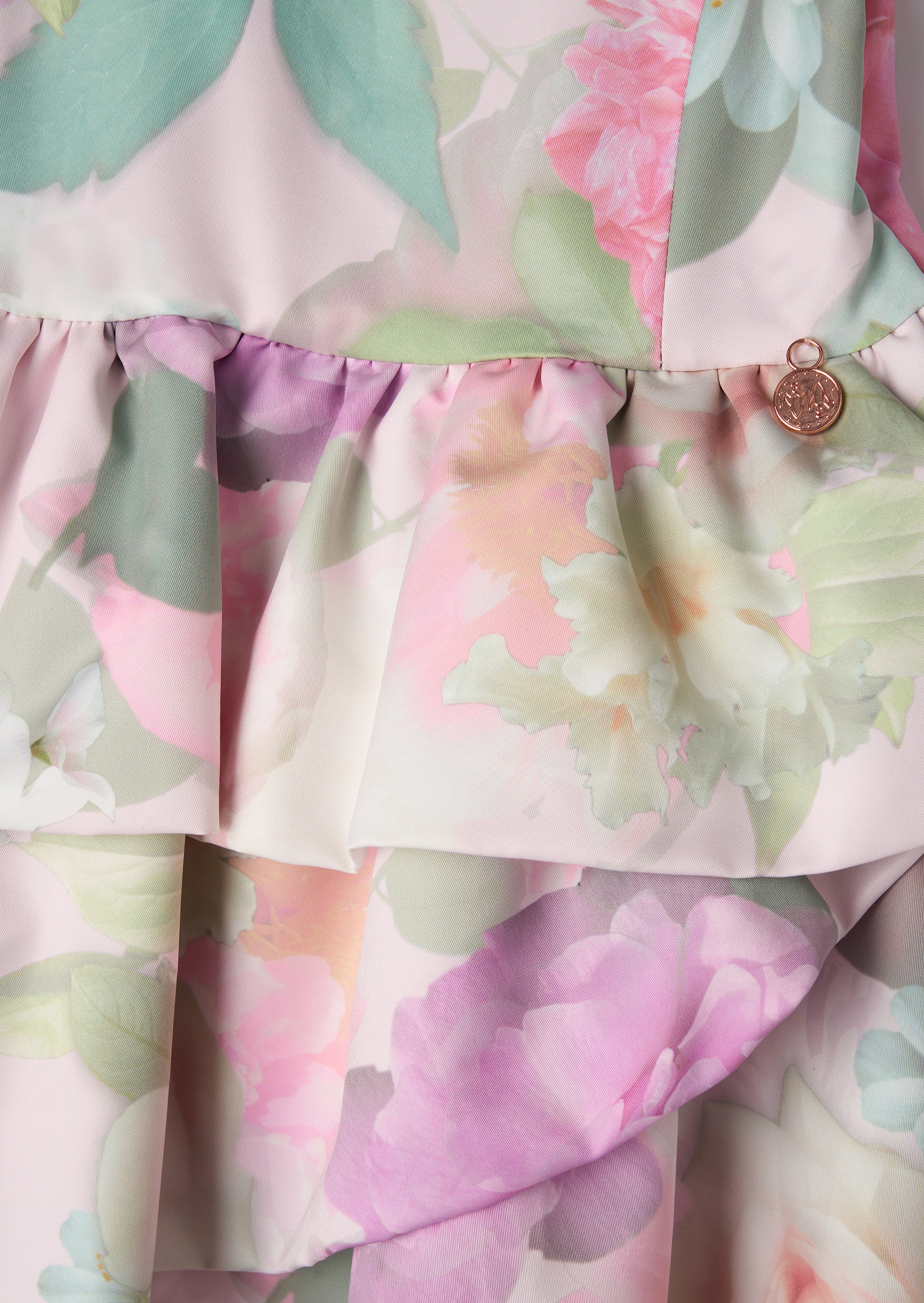 Lilah Pink Peplum Tiered Print Dress