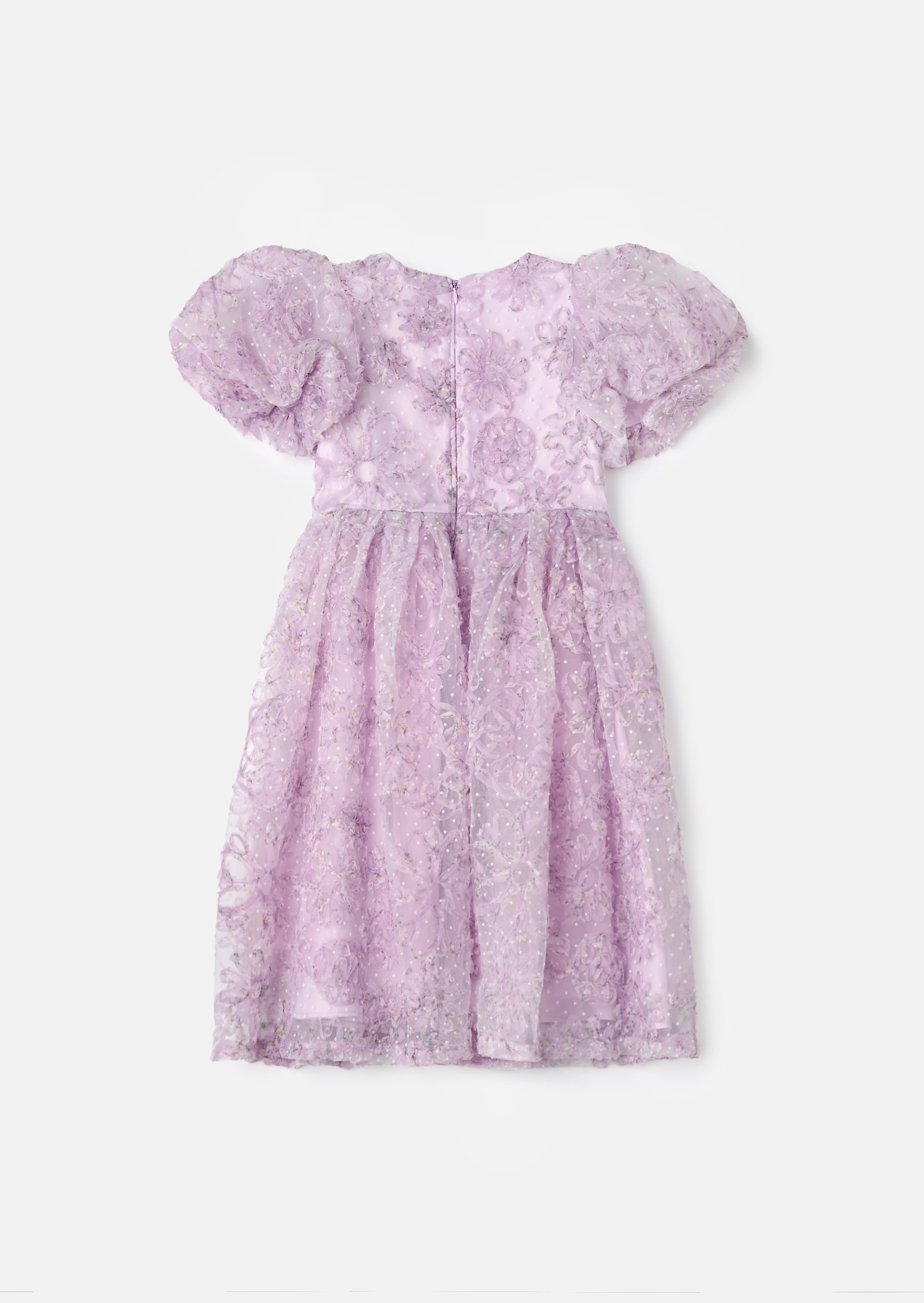 Ines Purple Embellished Puff Sleeve Dress