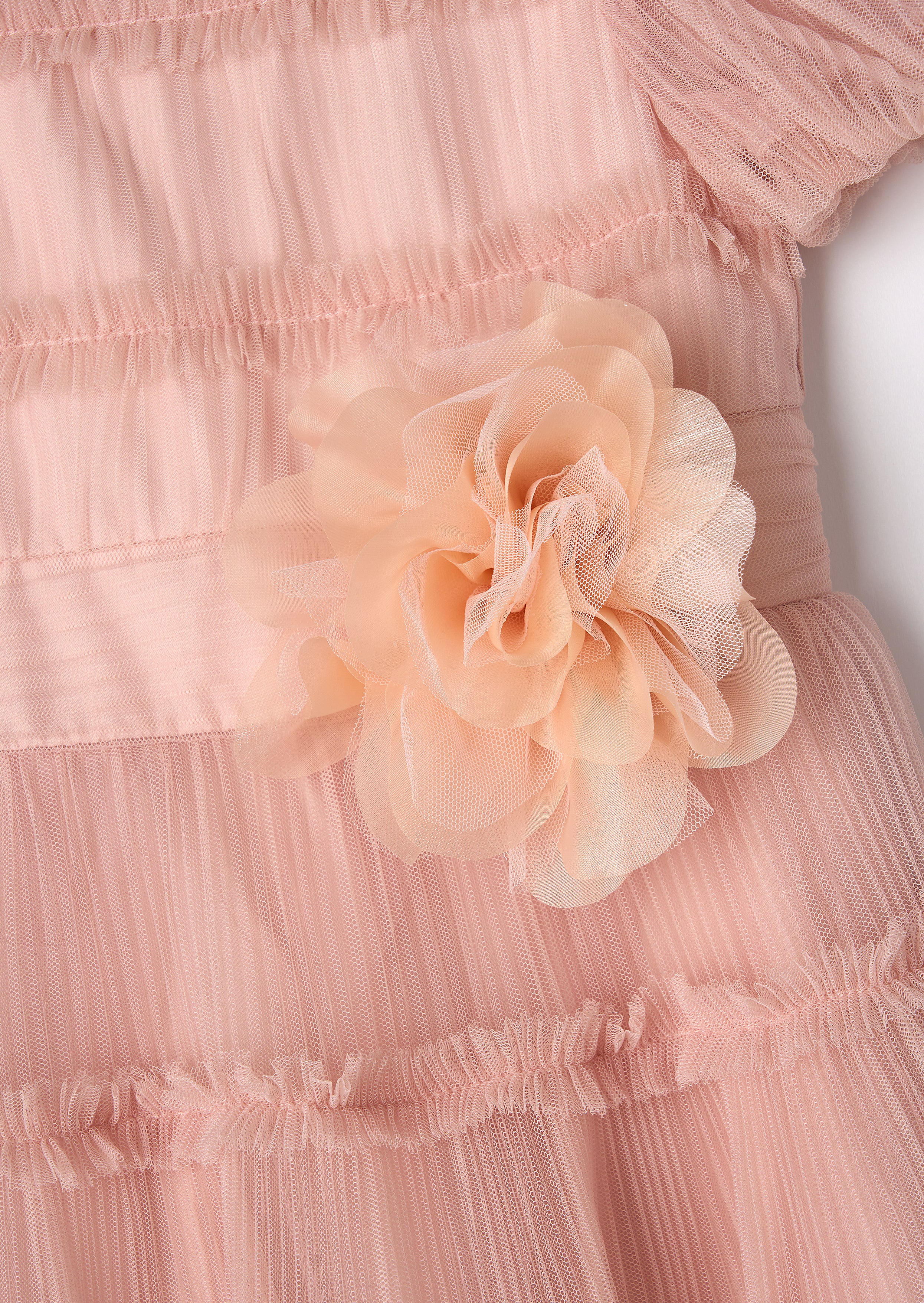 Clara Pink Pleated Mesh Corsage Dress