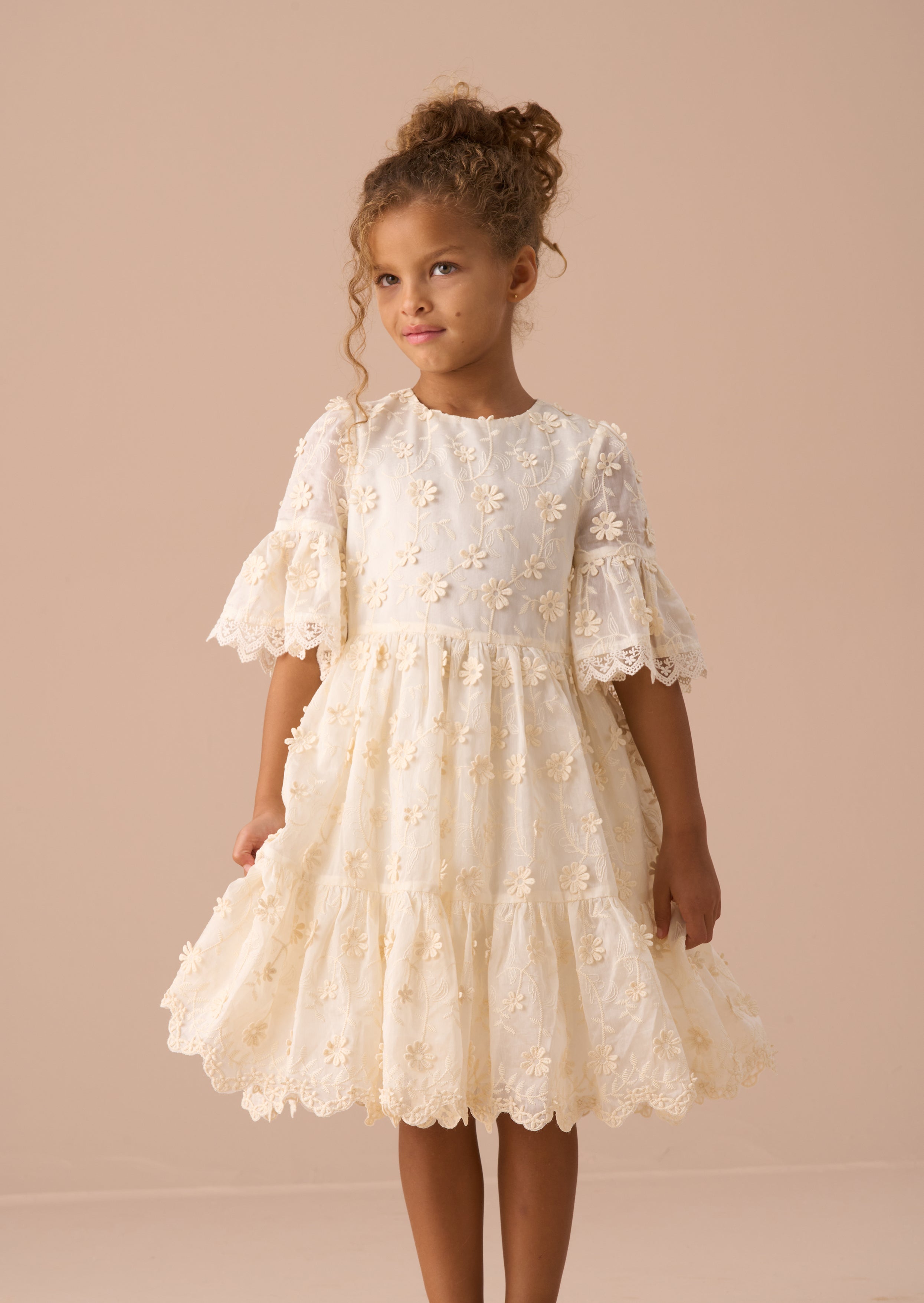 Delphine Cream Embellished Swing Dress