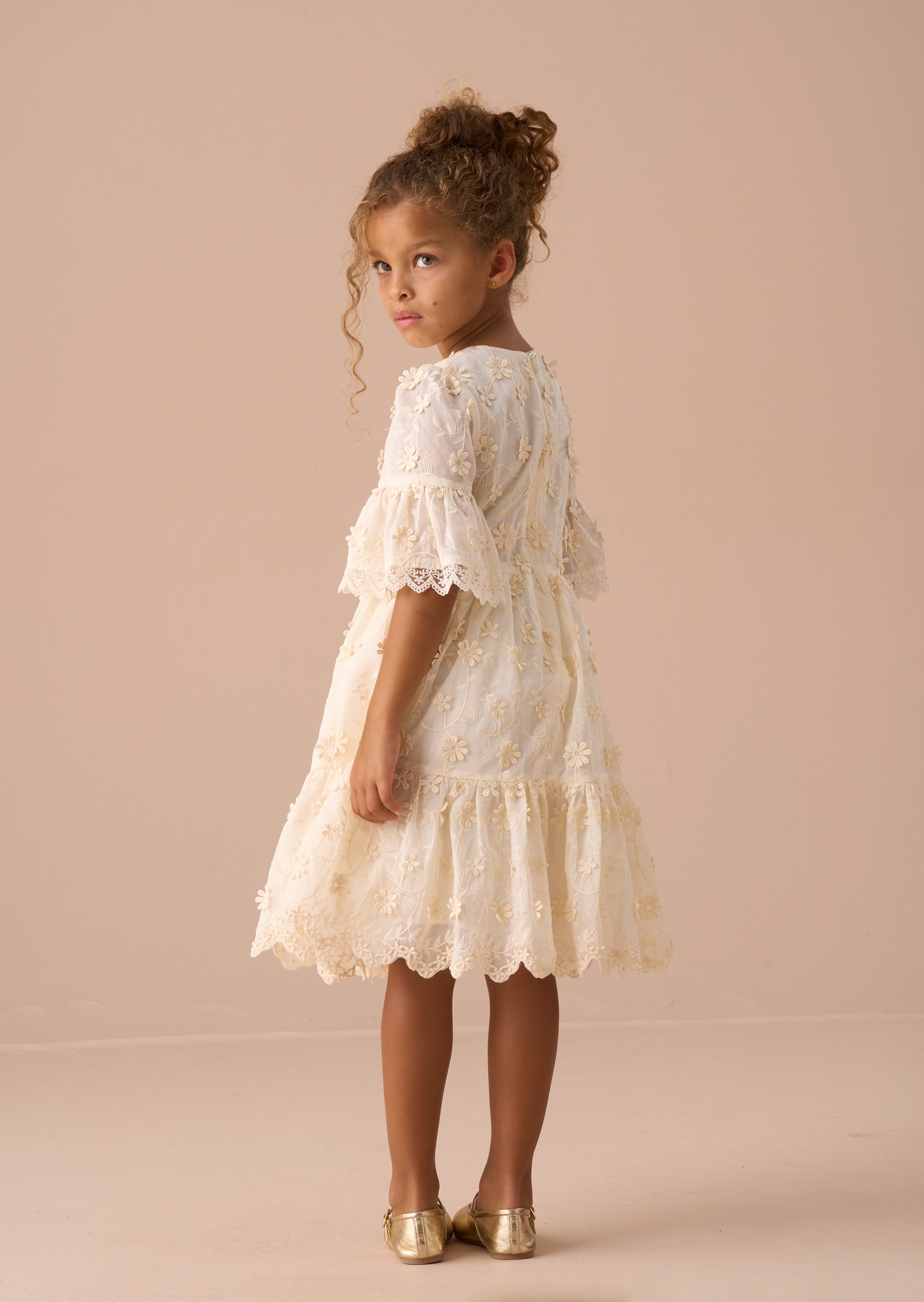 Delphine Cream Embellished Swing Dress