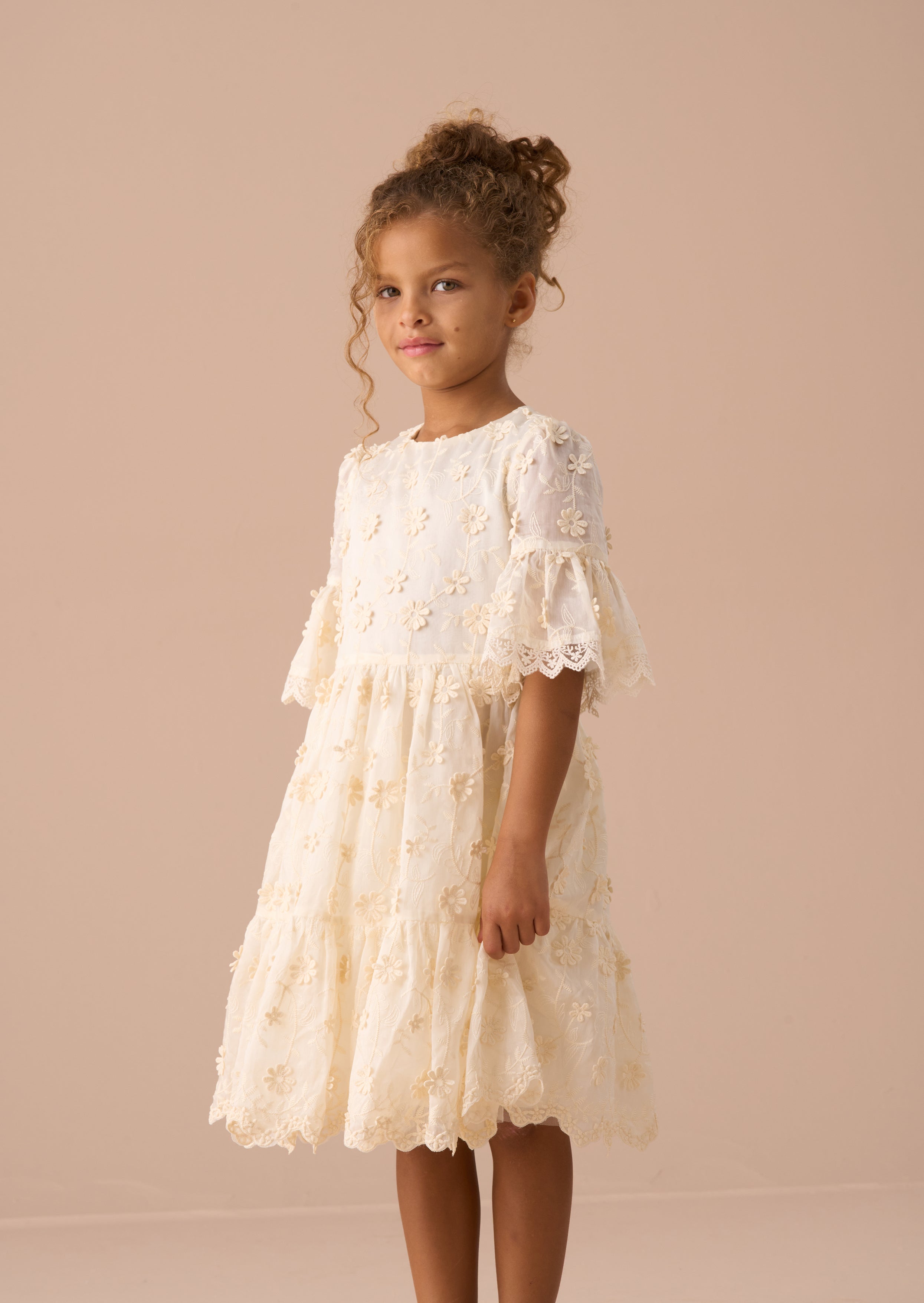 Delphine Cream Embellished Swing Dress