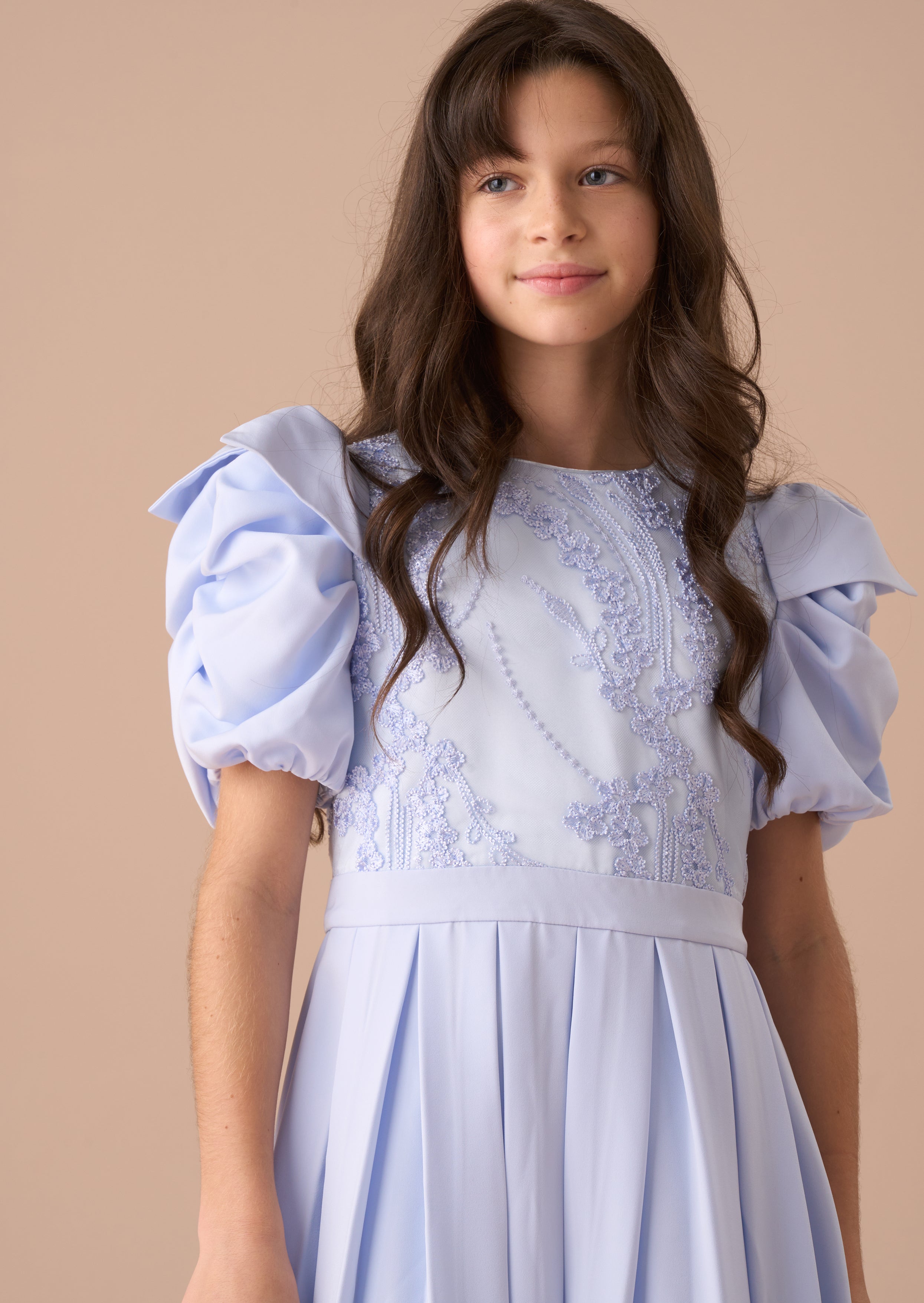 Coralie Blue Embroidered Bodice Dress