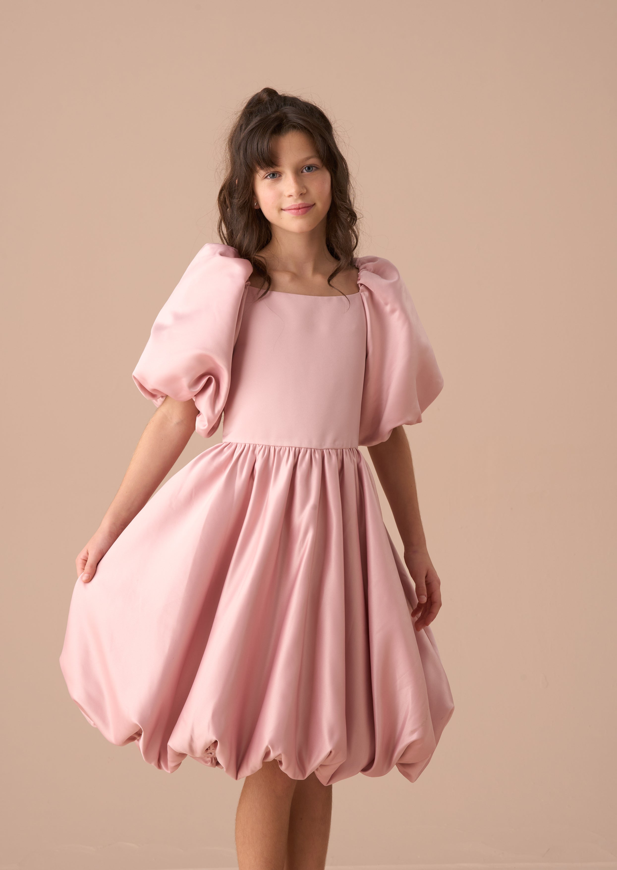 Elle Pink Bubble Hem Satin Dress