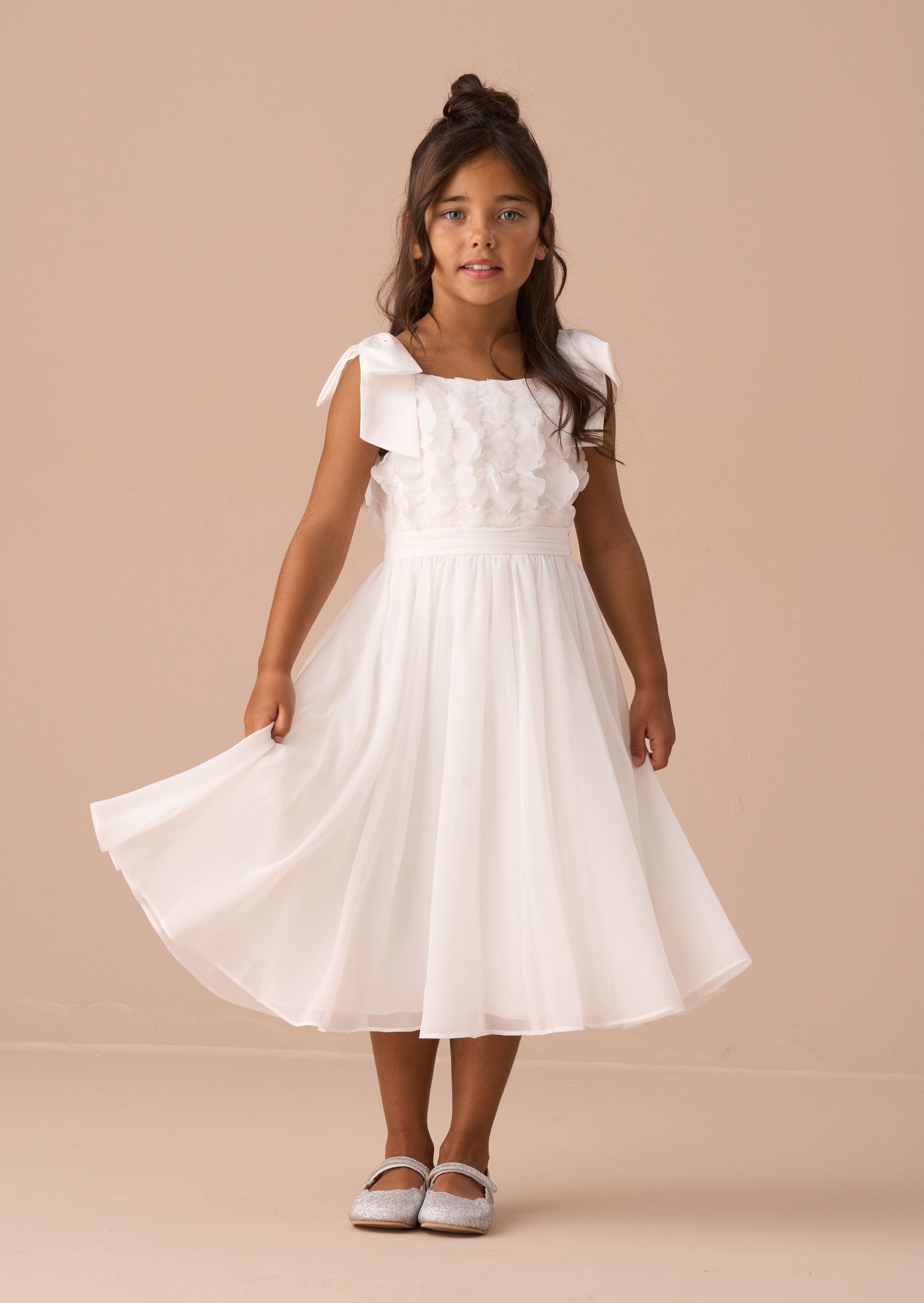 Lara Ivory Bow Shoulder Georgette Dress