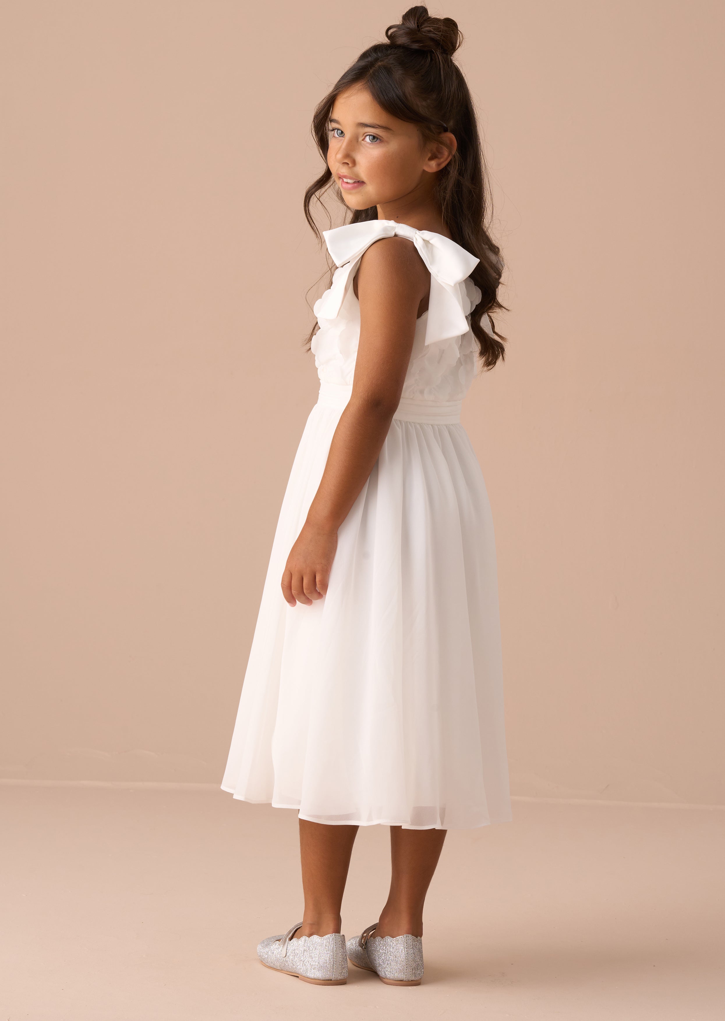 Lara Ivory Bow Shoulder Georgette Dress