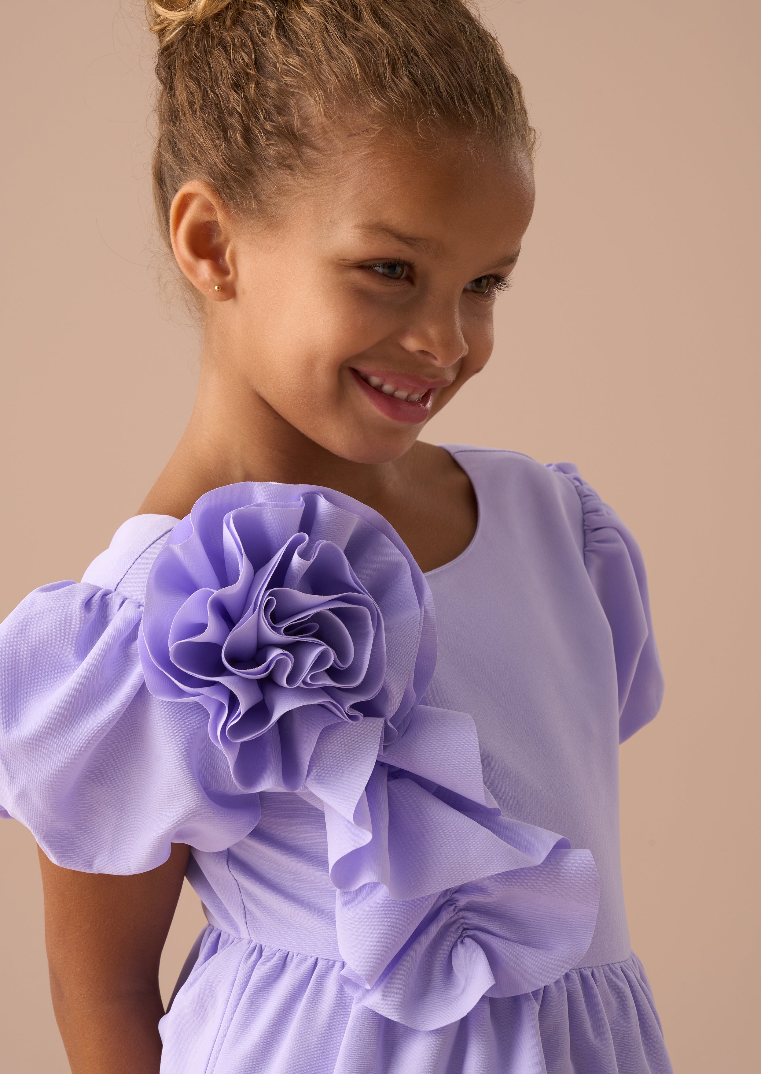 Nieve Purple Cascade Corsage Dress