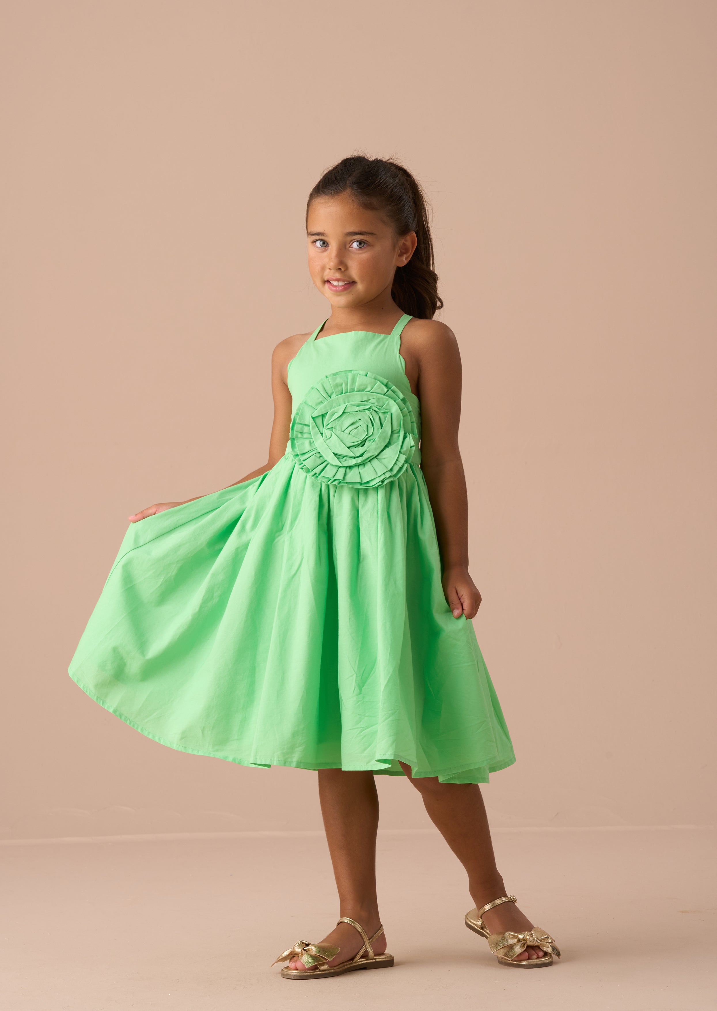 Alegra Green Corsage Scallop Dress