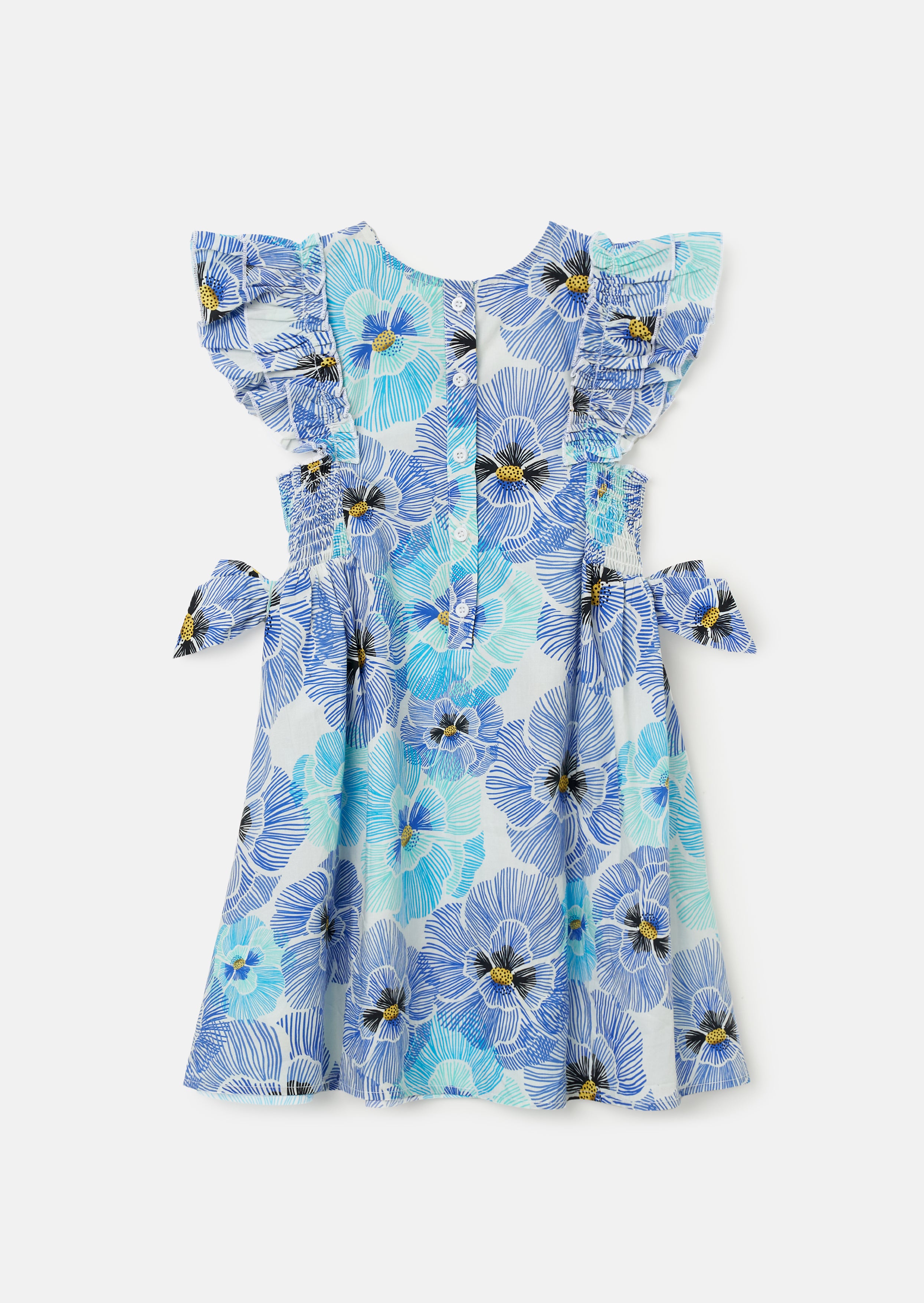 Alessandra Blue Side Bow Shirred Panel Dress