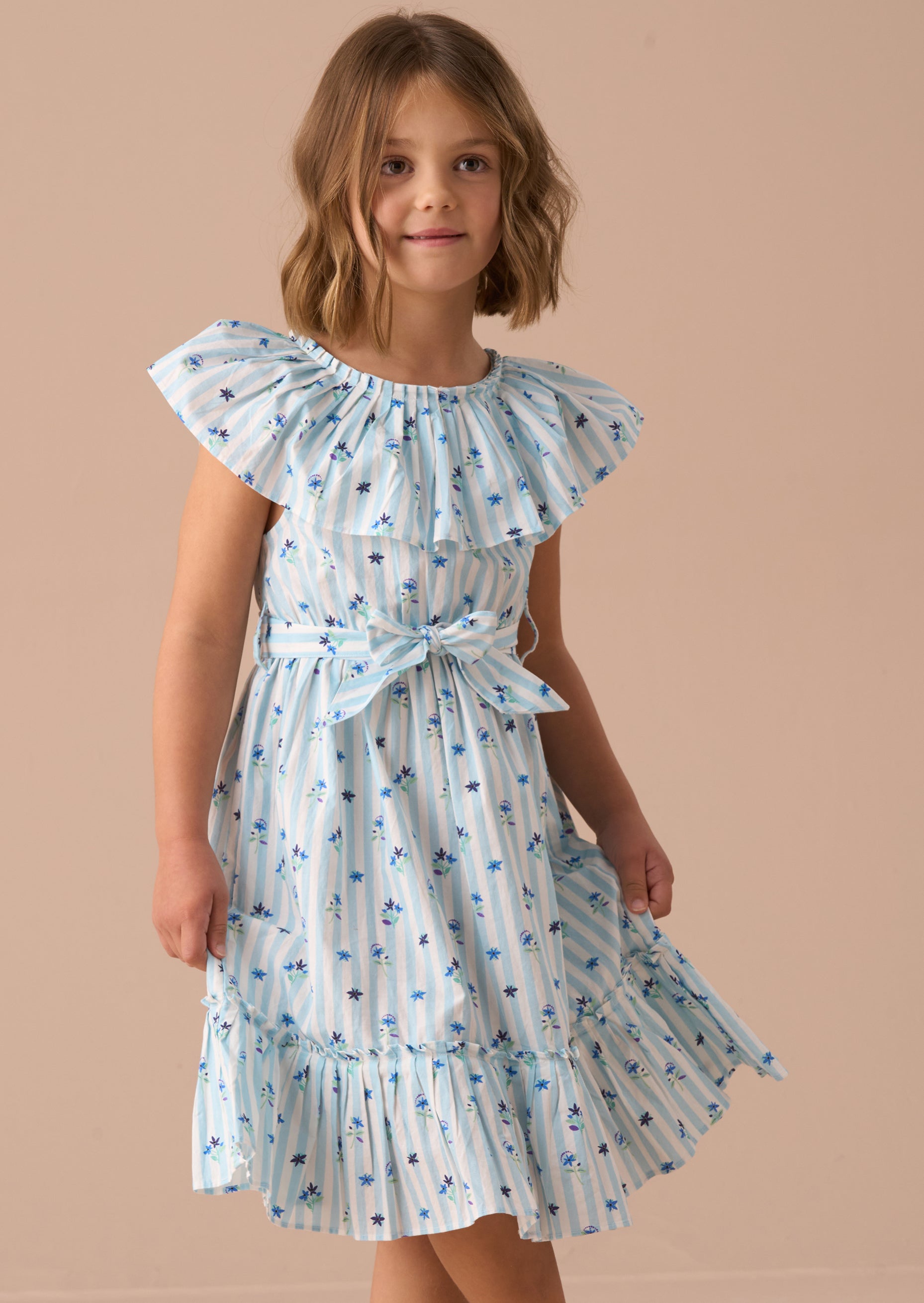 Flori Blue Pleated Collar Dress