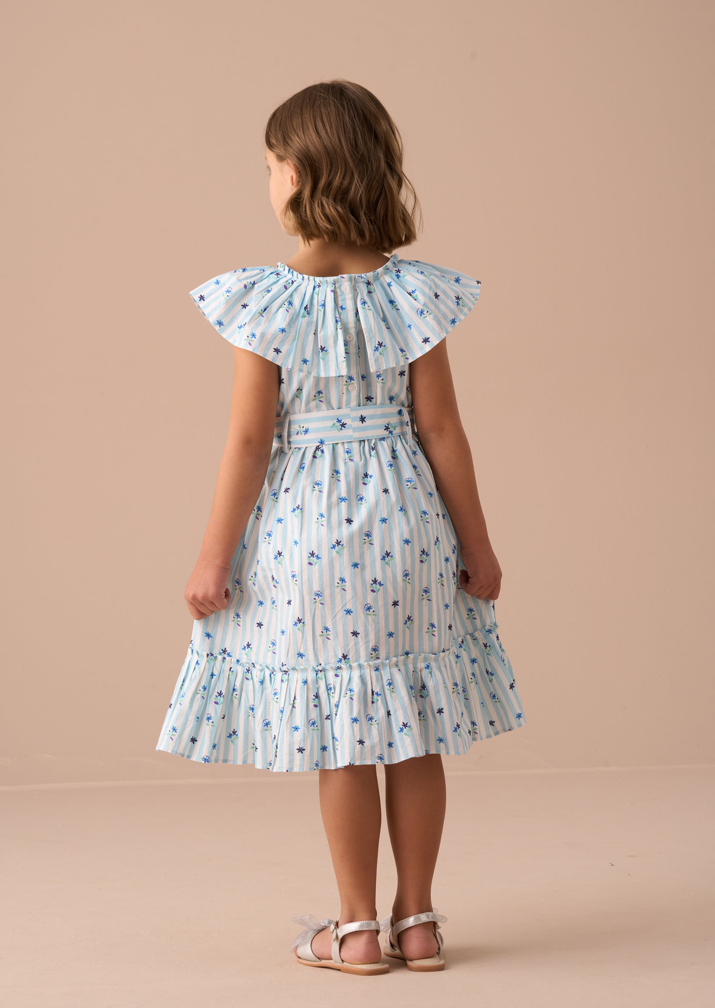 Flori Blue Pleated Collar Dress