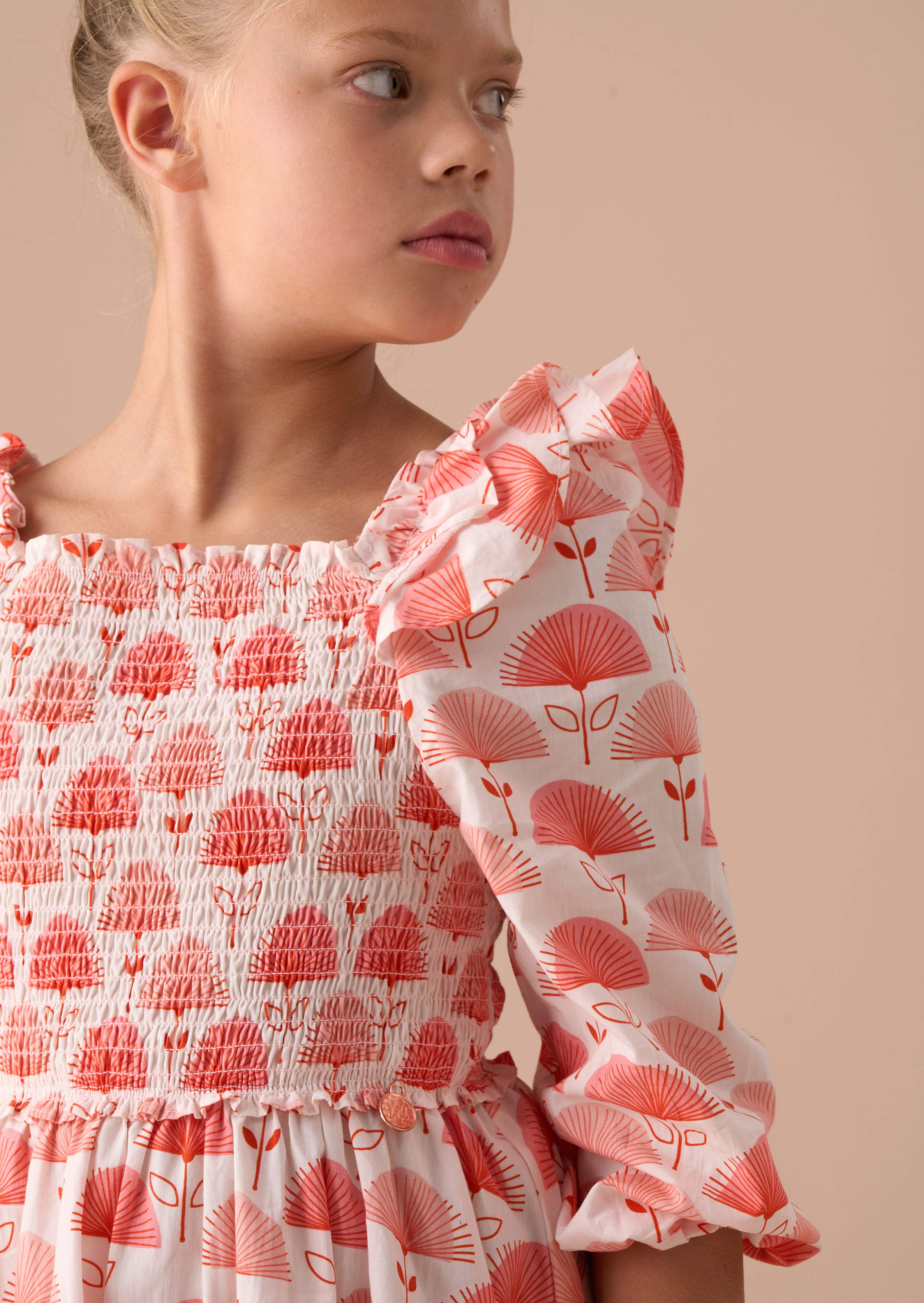 Lola Pink Ruffle Shoulder Print Dress