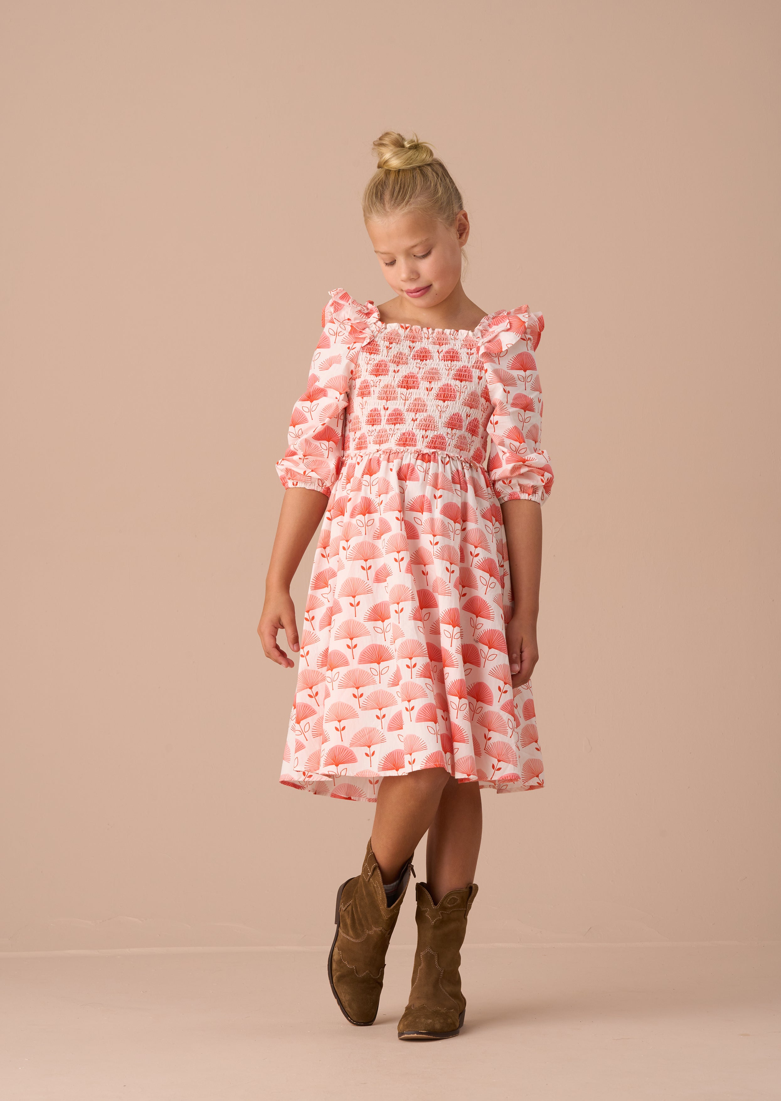 Lola Pink Ruffle Shoulder Print Dress