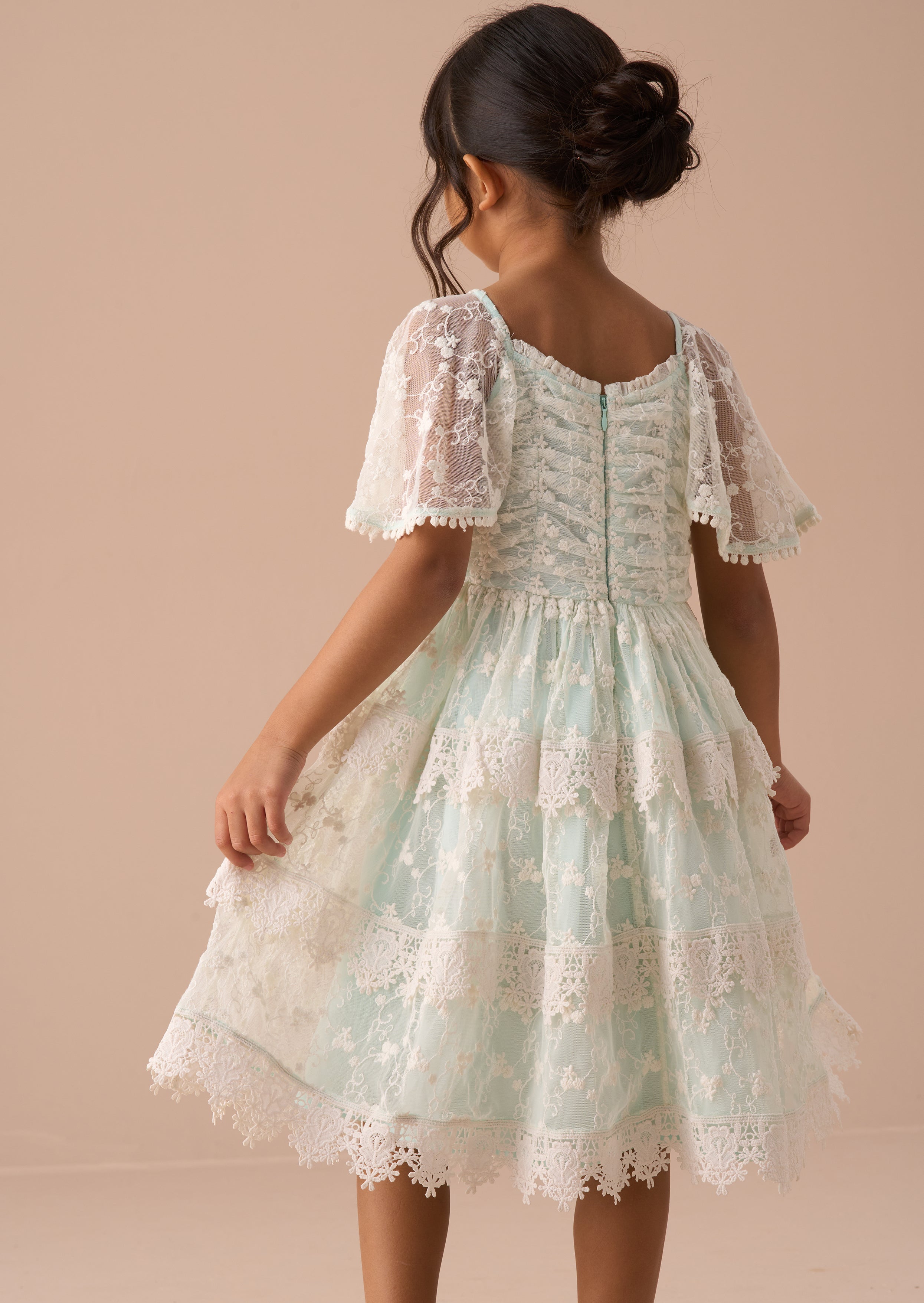 Anabelle Mint Lace Tiered Dress