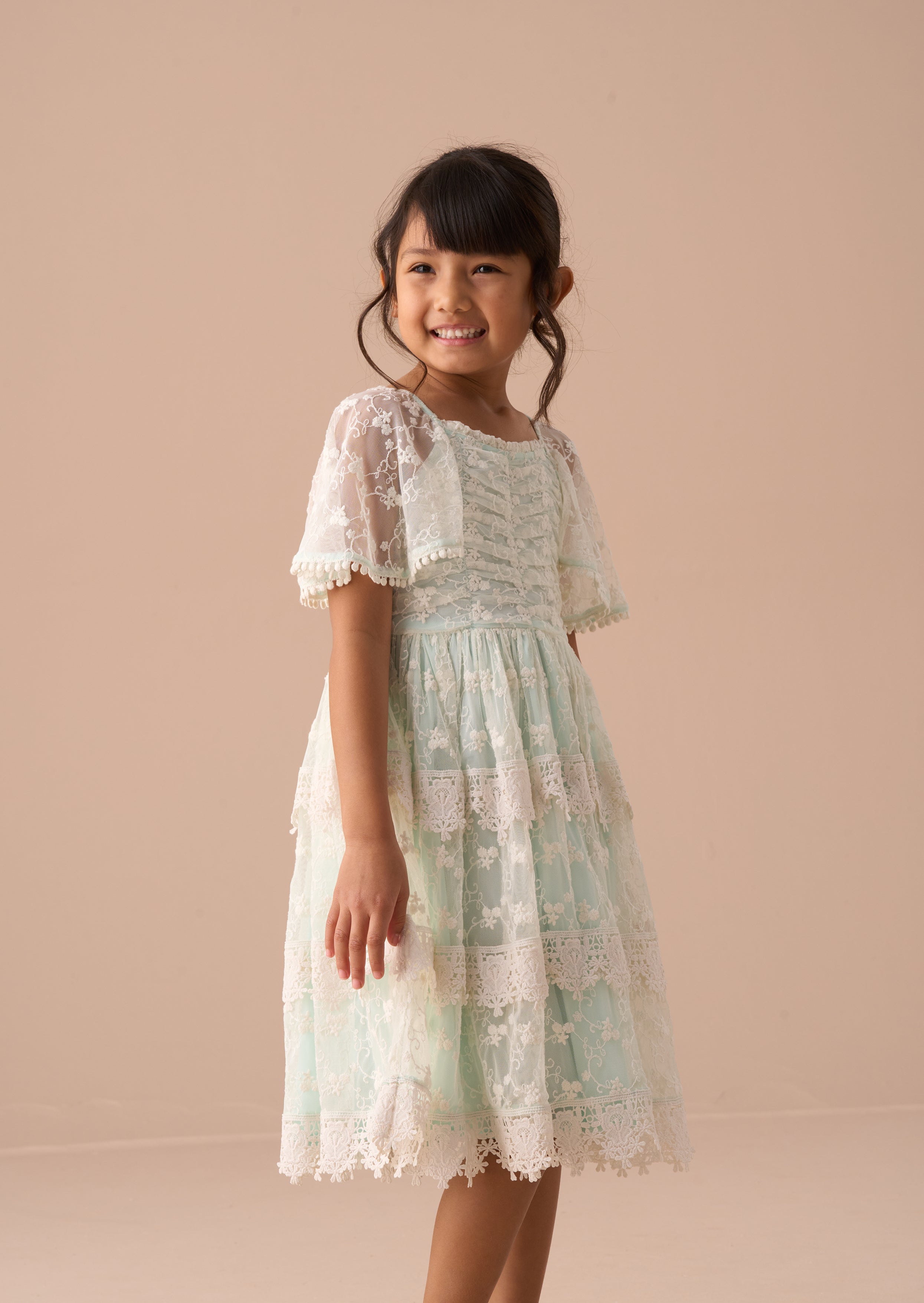 Anabelle Mint Lace Tiered Dress