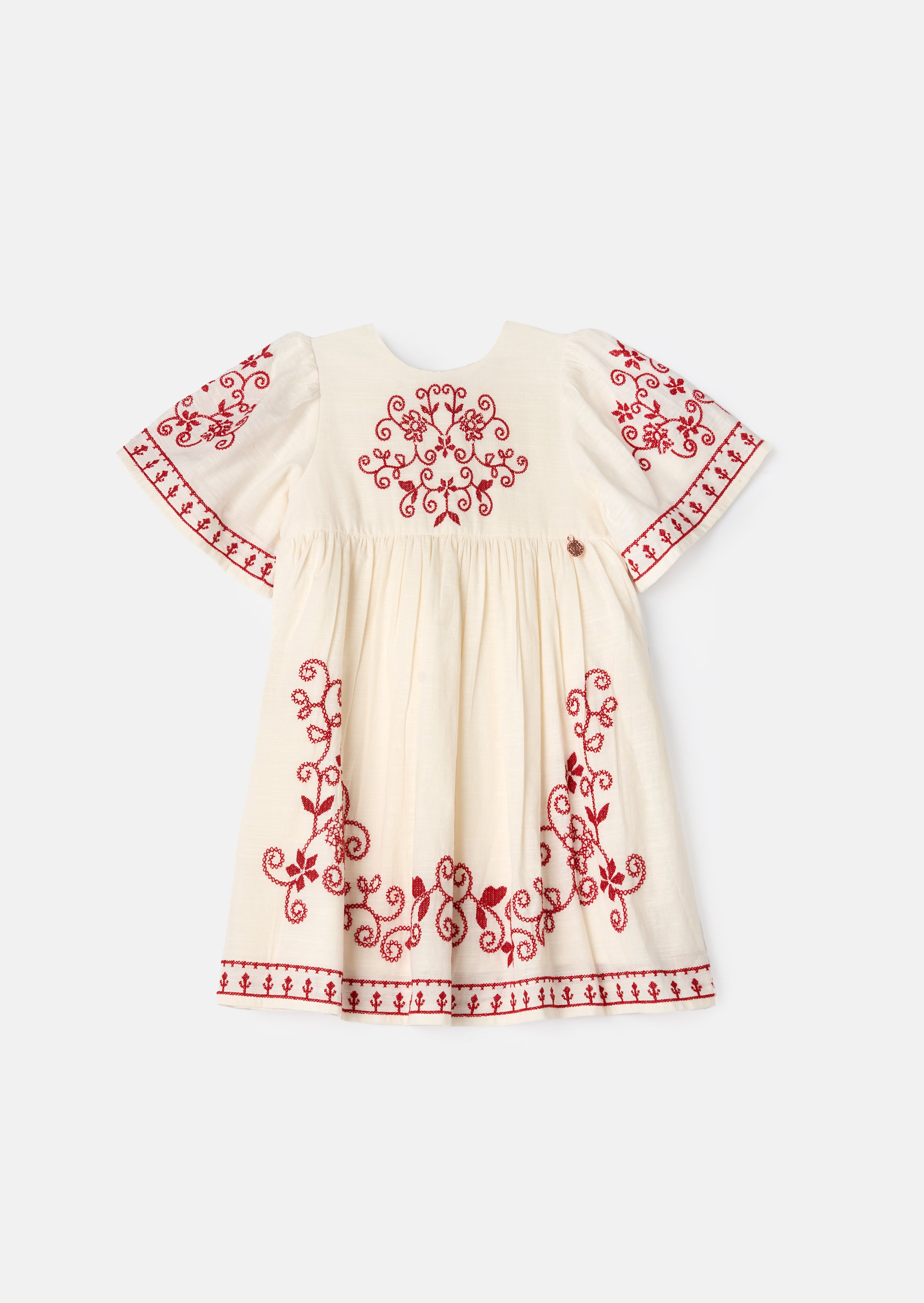 Reyna Nude Embroidered Swing Dress