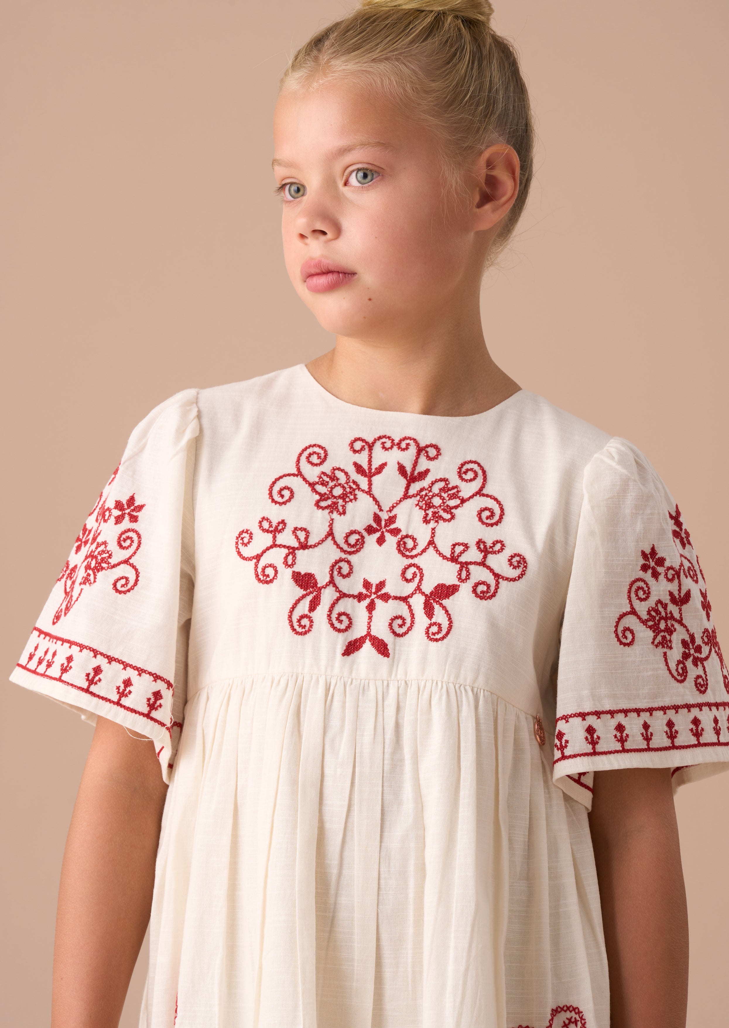 Reyna Nude Embroidered Swing Dress