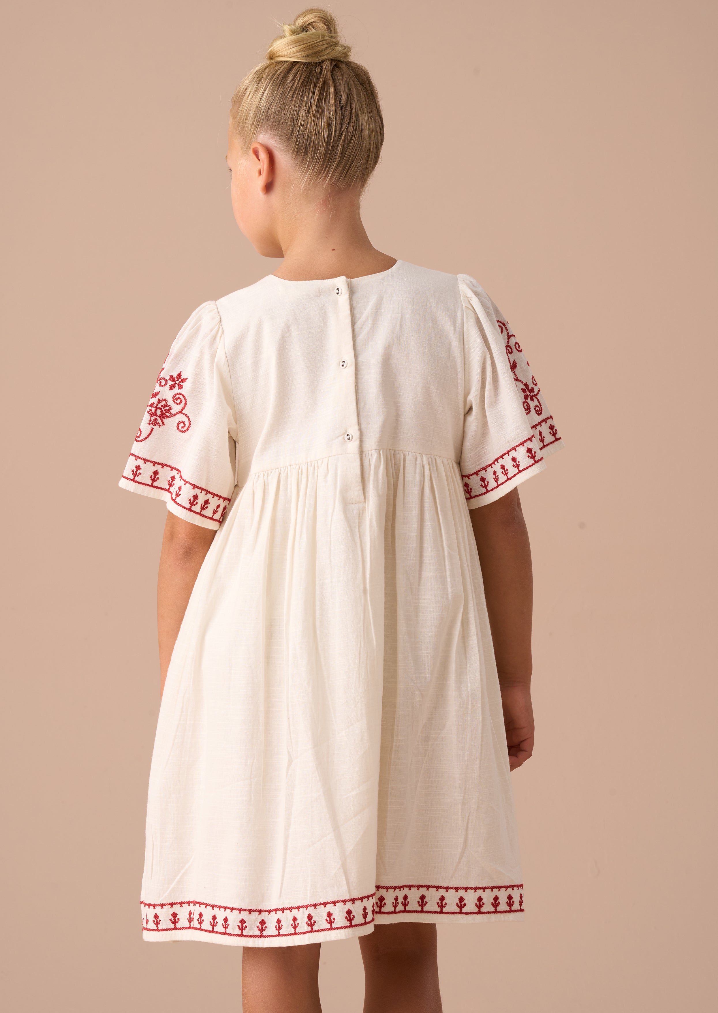 Reyna Nude Embroidered Swing Dress