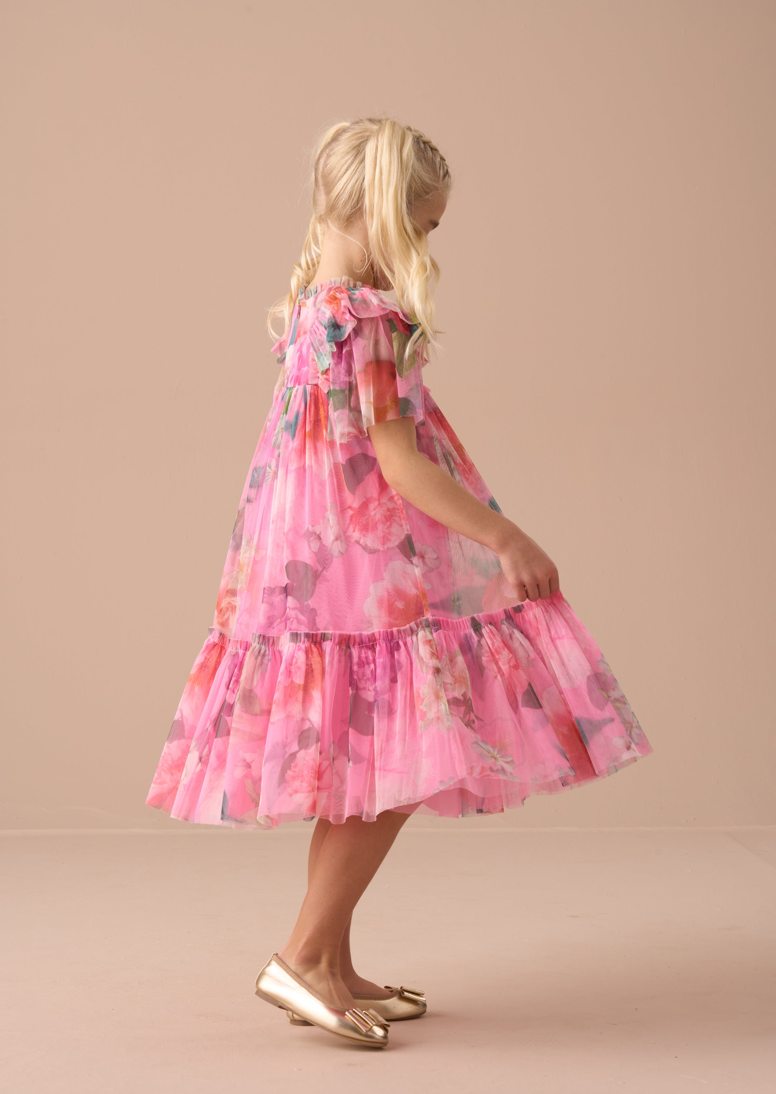 Rosa Pink Printed Tulle Dress