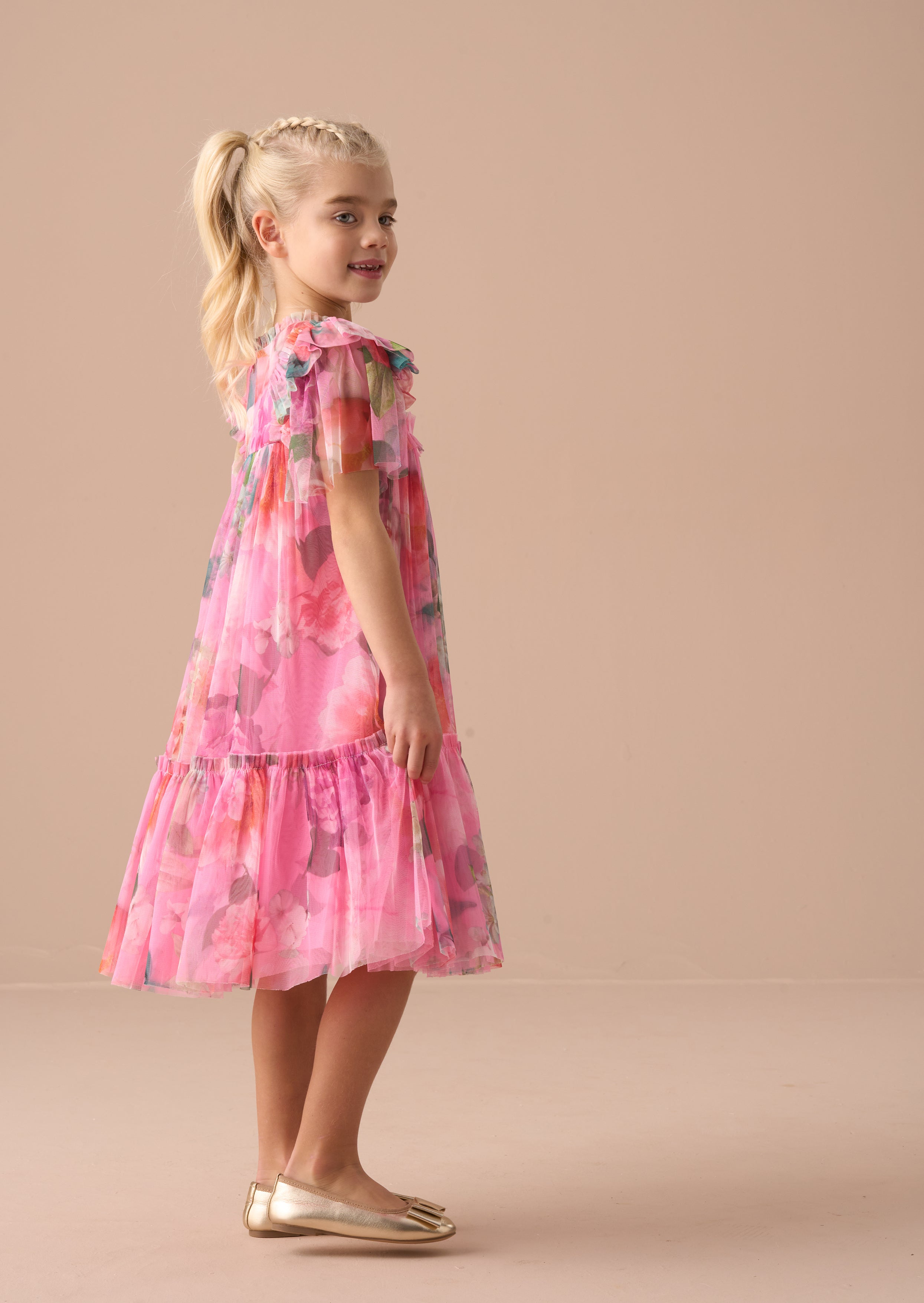 Rosa Pink Printed Tulle Dress