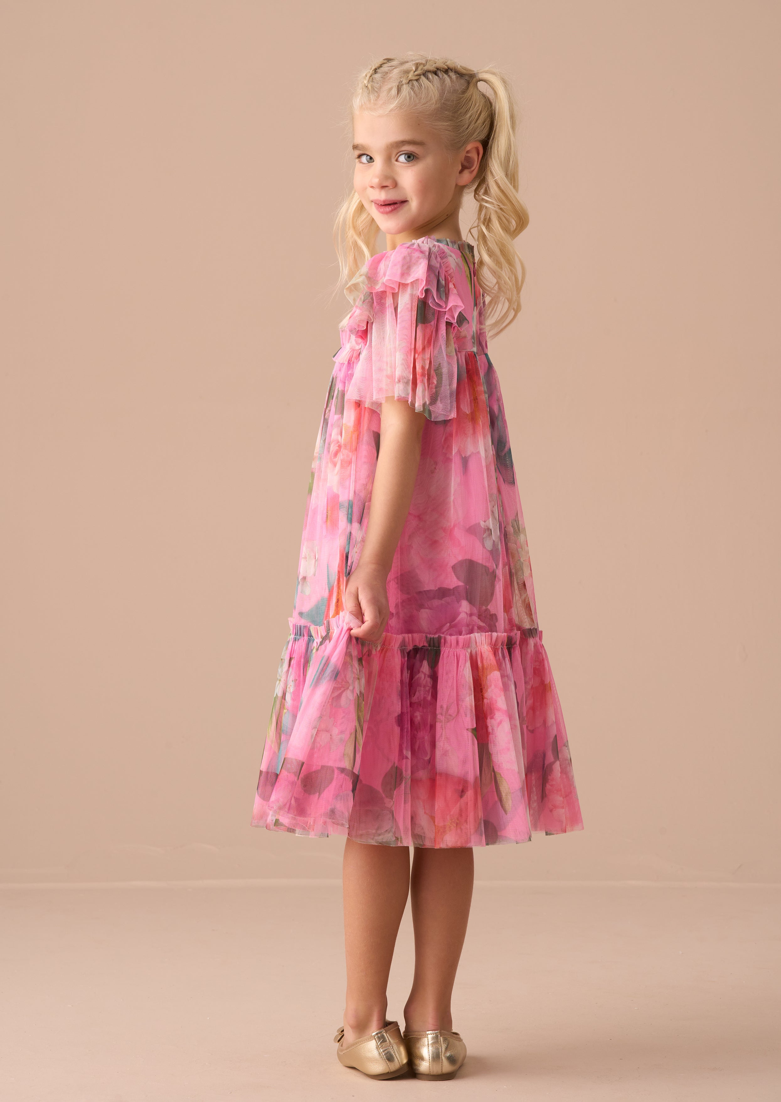 Rosa Pink Printed Tulle Dress