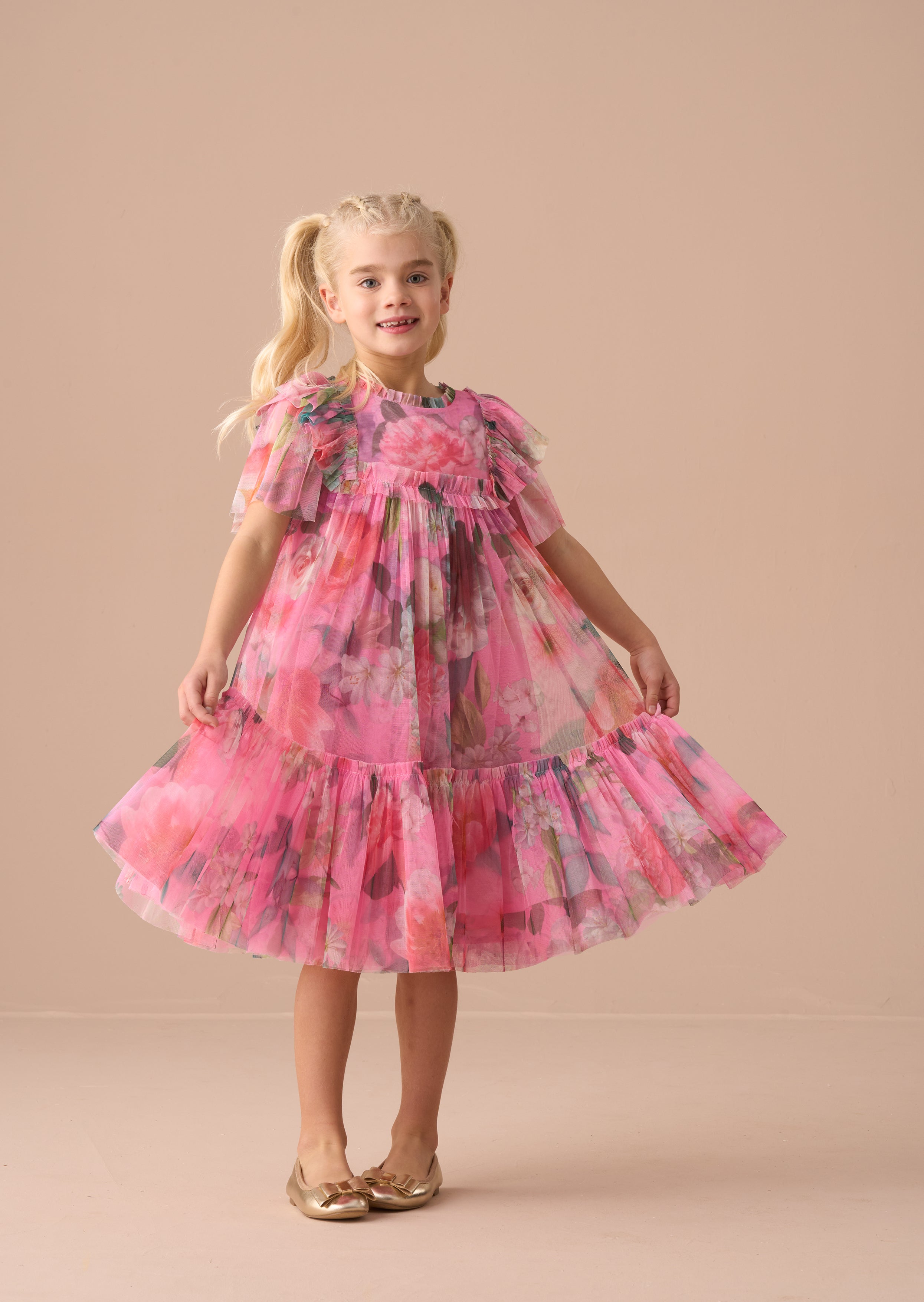 Rosa Pink Printed Tulle Dress