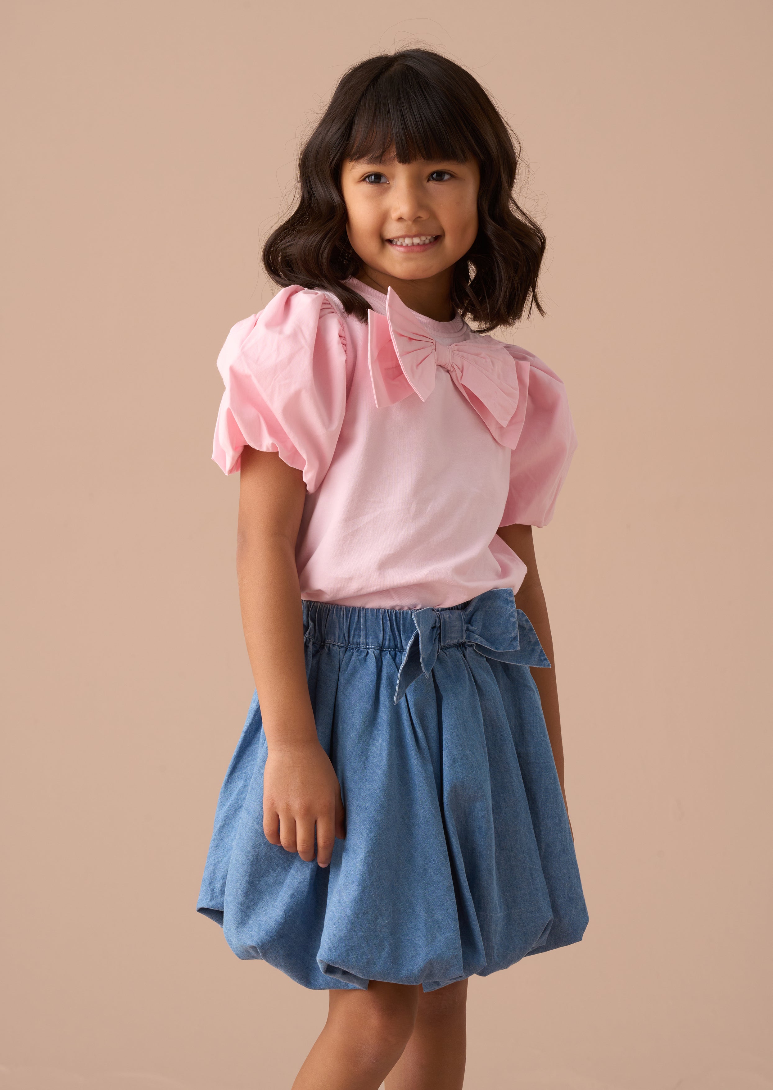 Eleri Pink Bow Puff Sleeve Top