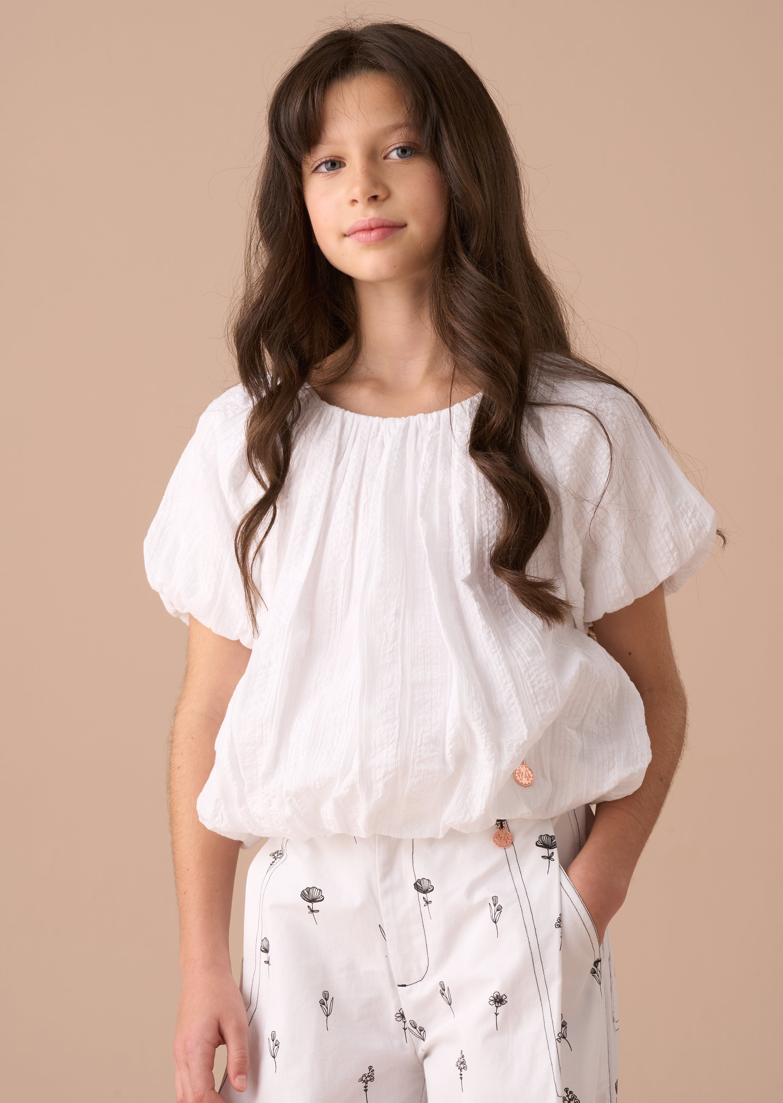 Michela White Puffball Top