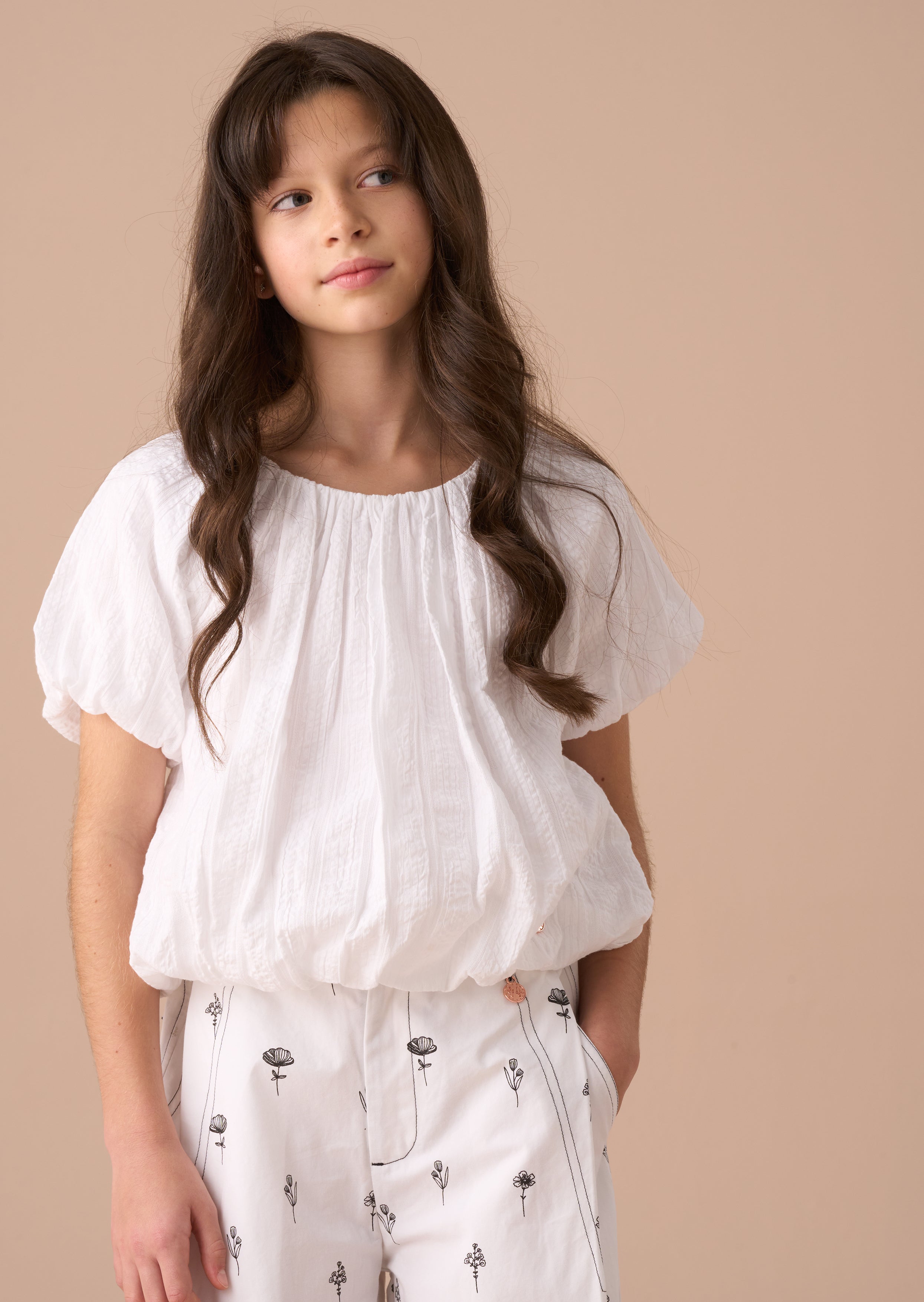 Michela White Puffball Top