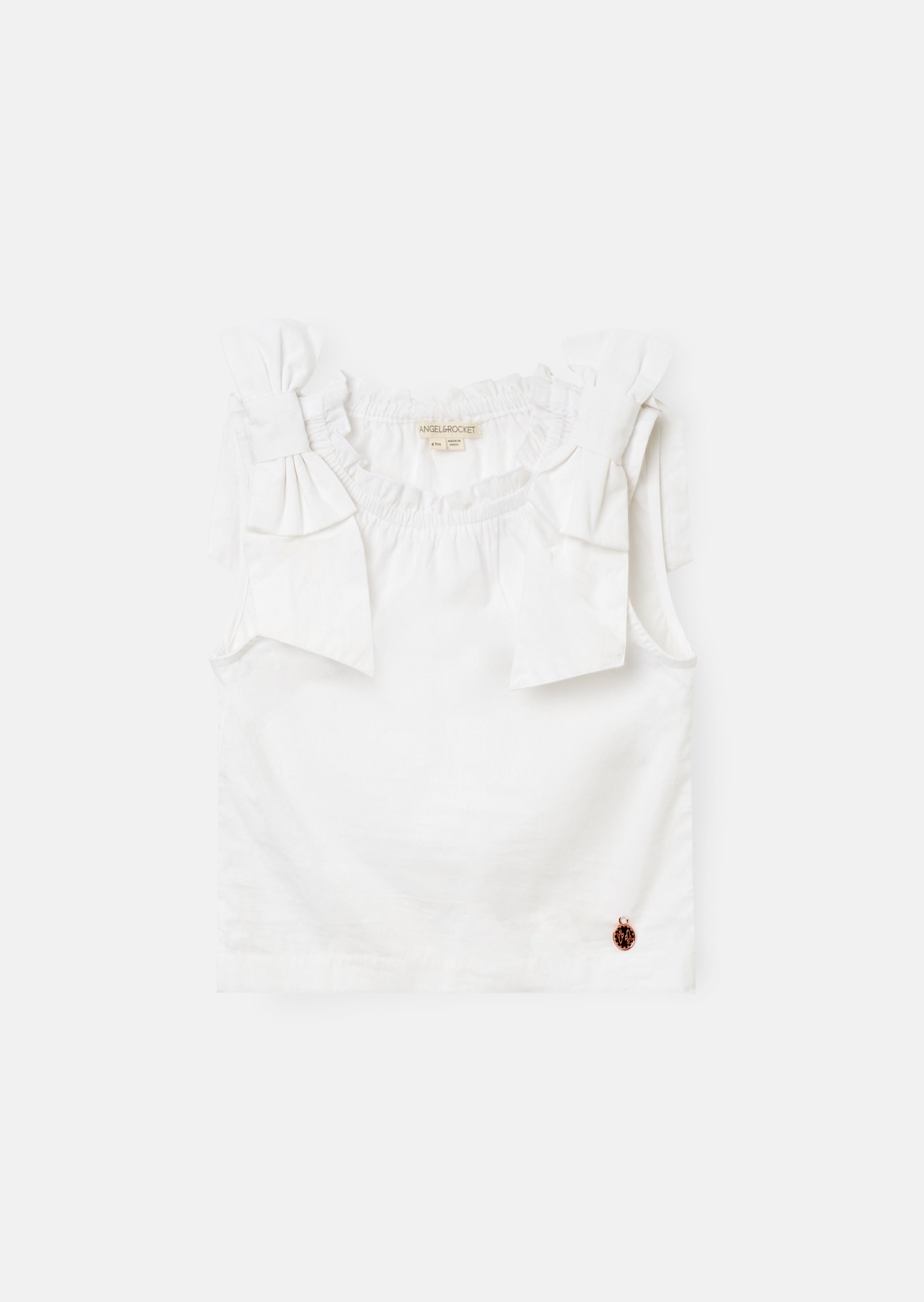 Laurel White Bow Shoulder Woven Top