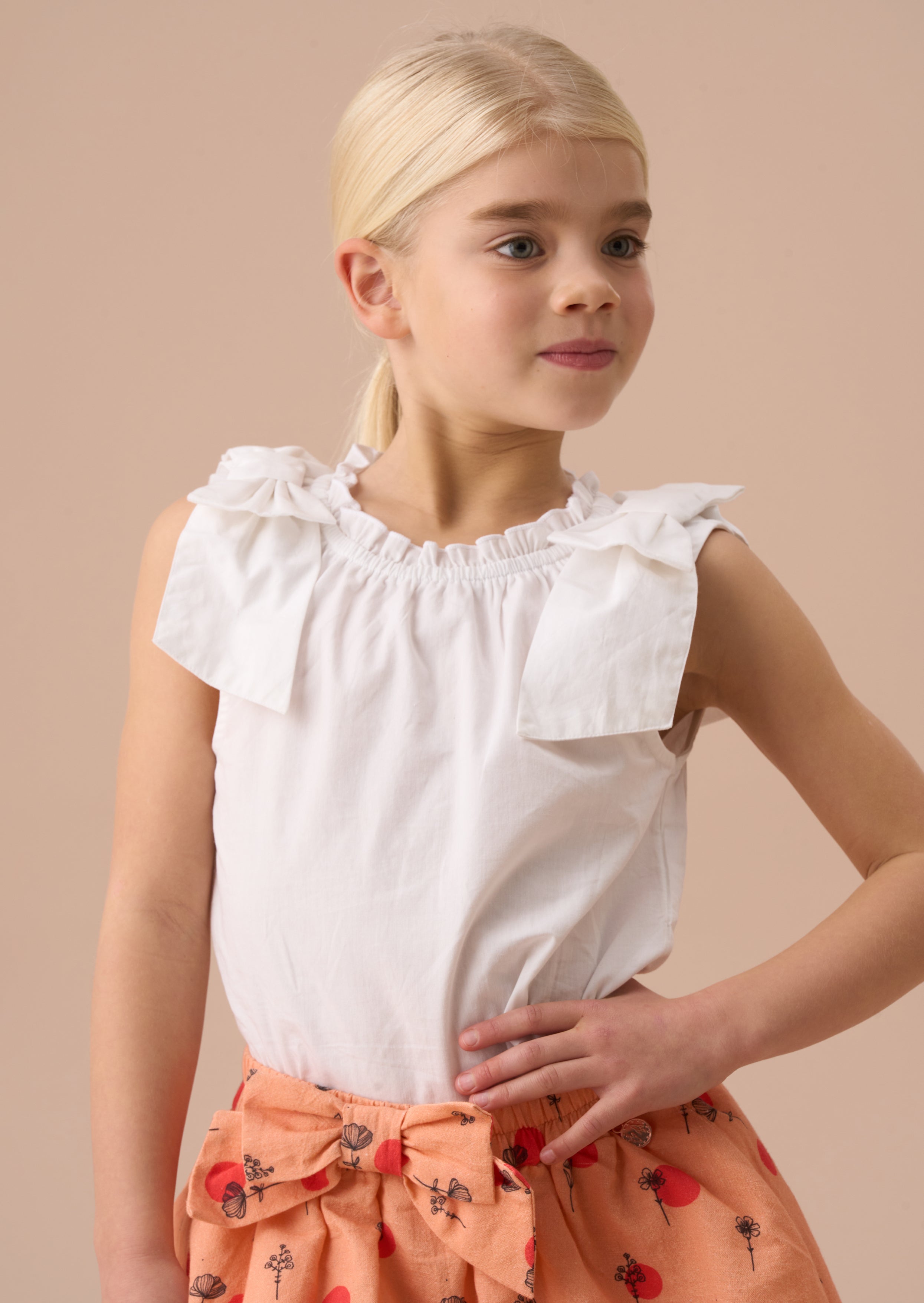 Laurel White Bow Shoulder Woven Top