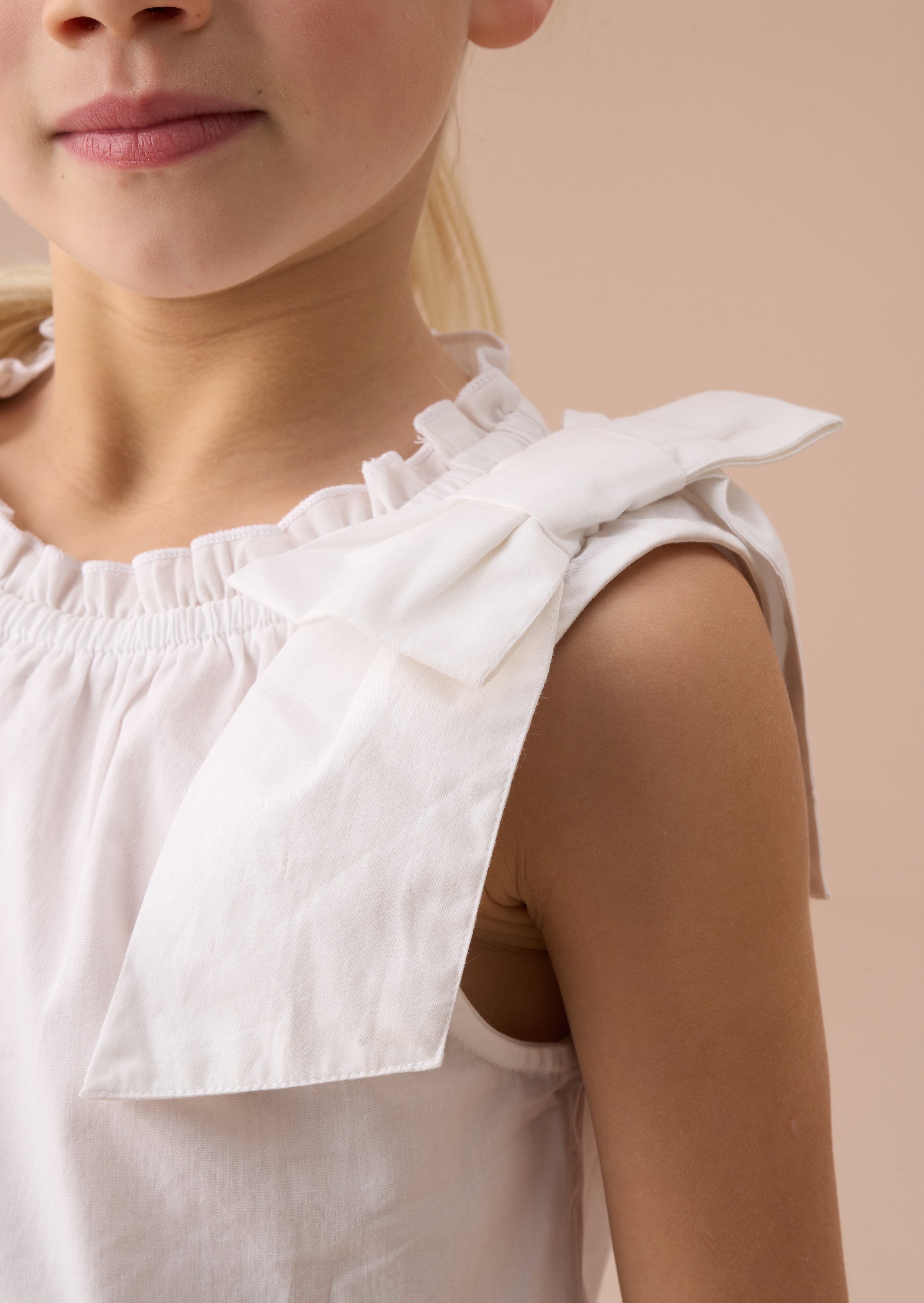 Laurel White Bow Shoulder Woven Top