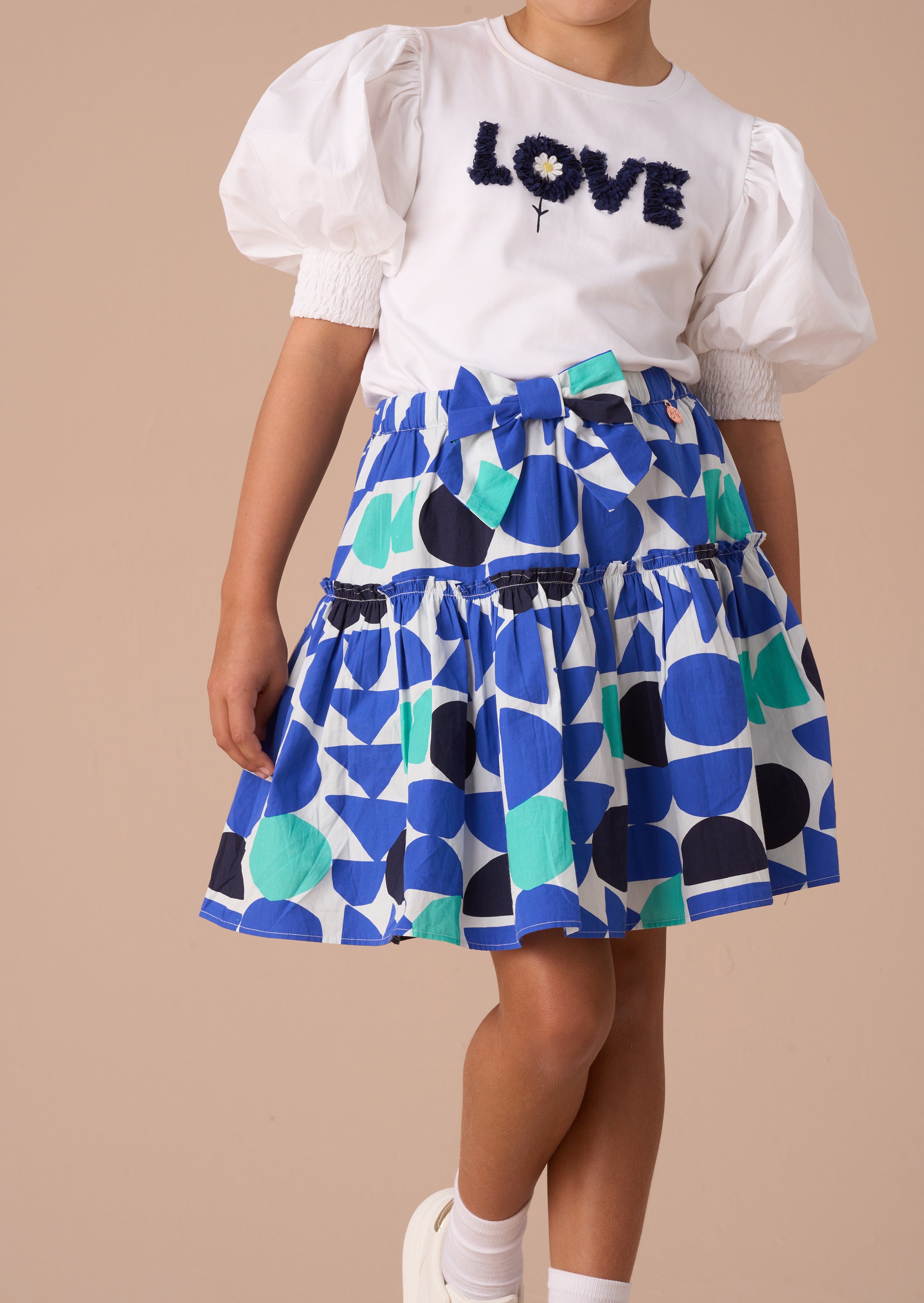 Corina Blue Print Tiered Skirt