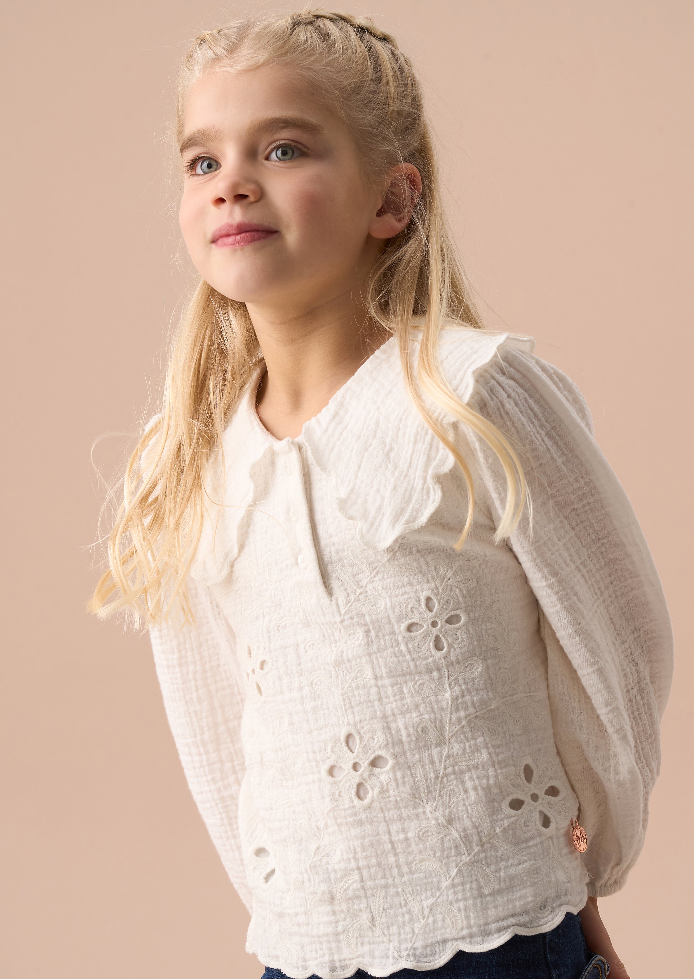 Emma Ivory Cape Collar Embroidered Top