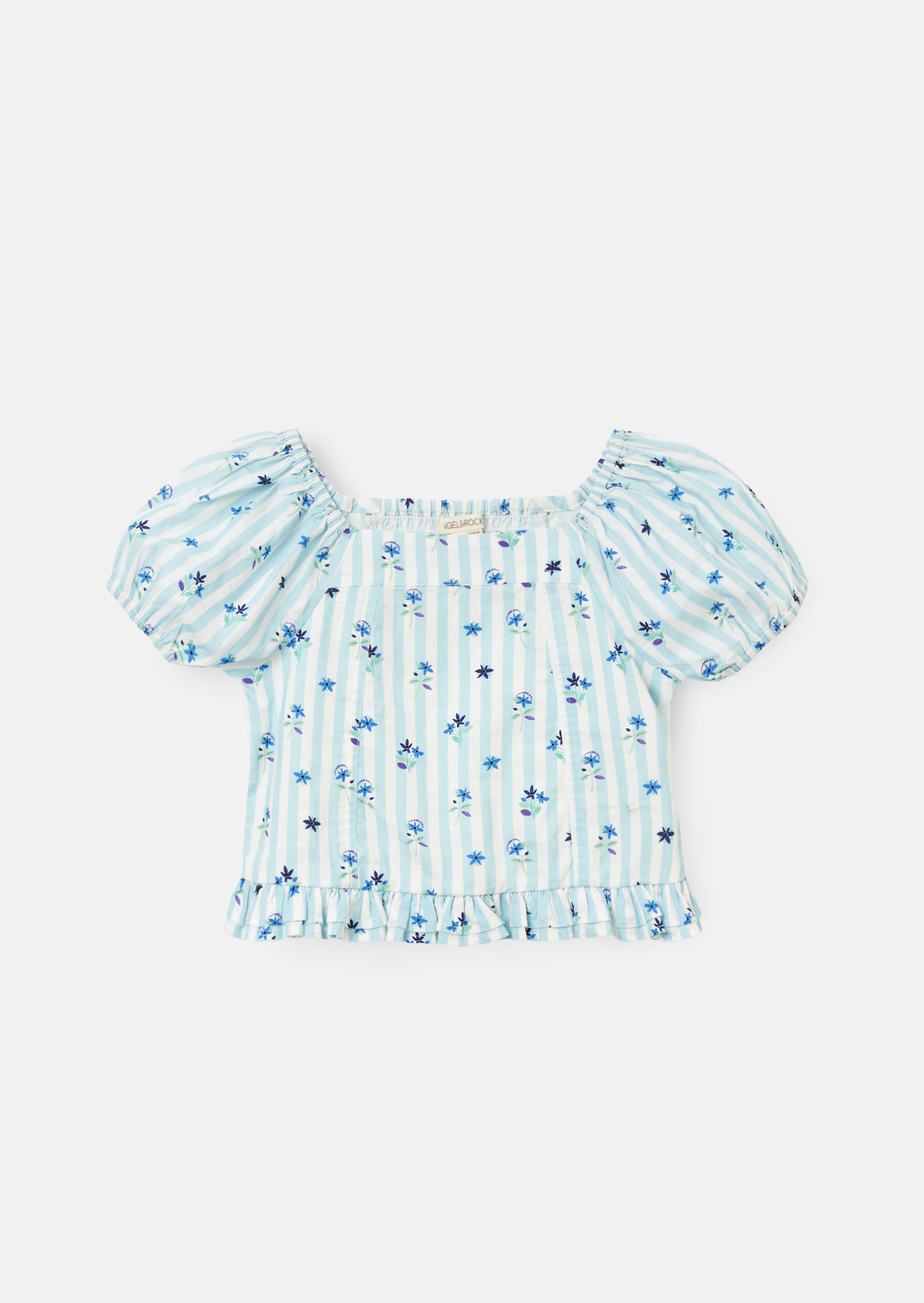 Pia Blue Print Shirred Top