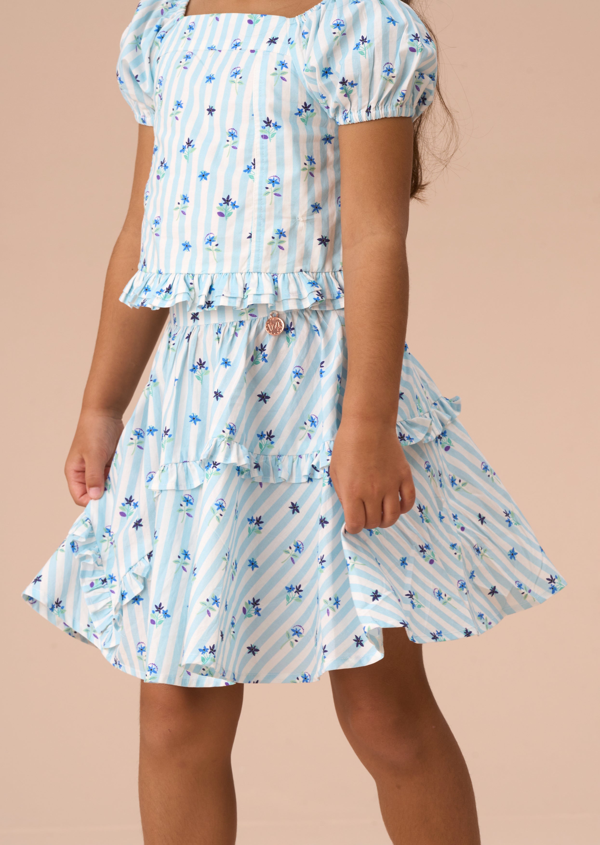 Pia Blue Print Frill Skirt