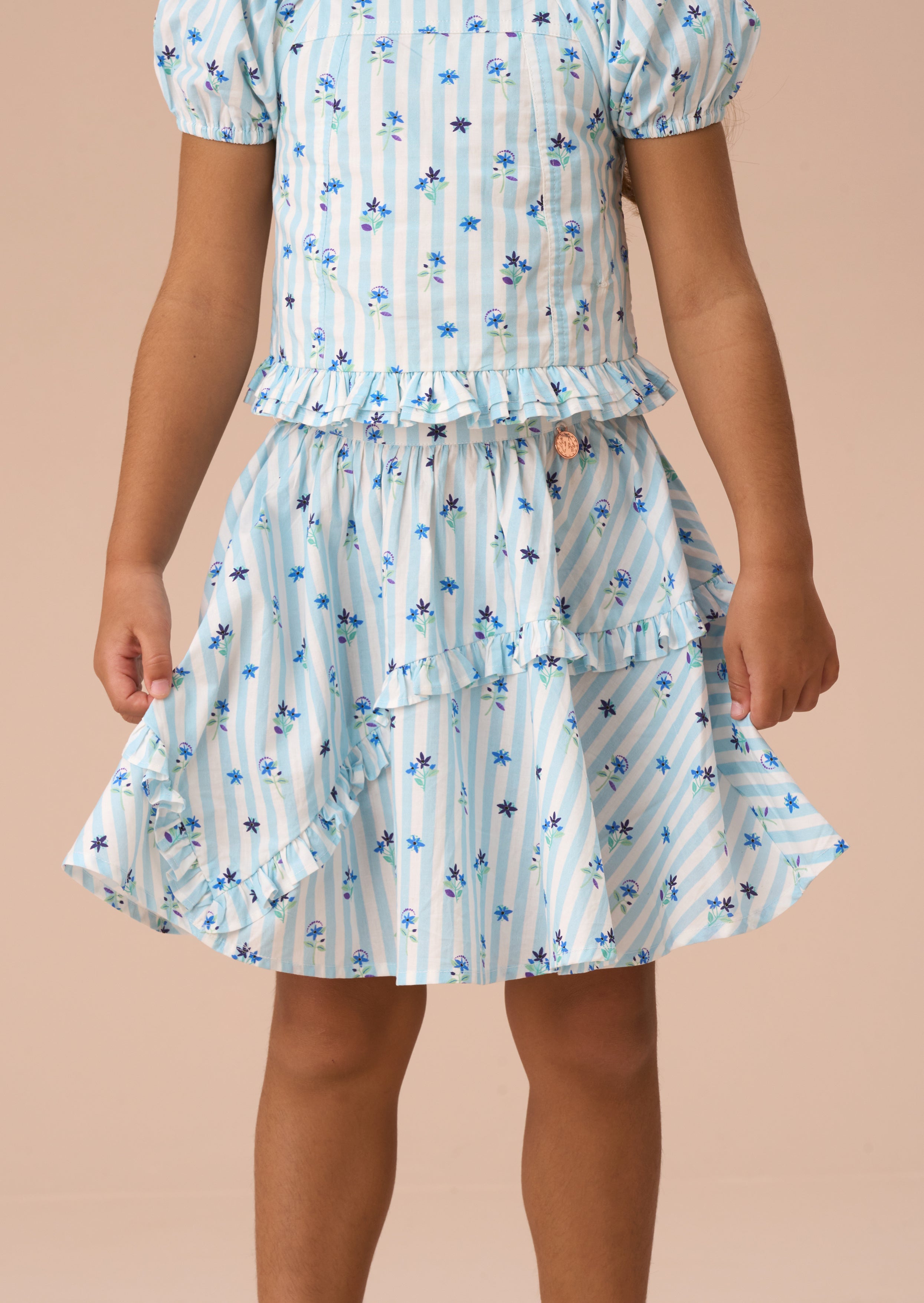 Pia Blue Print Frill Skirt