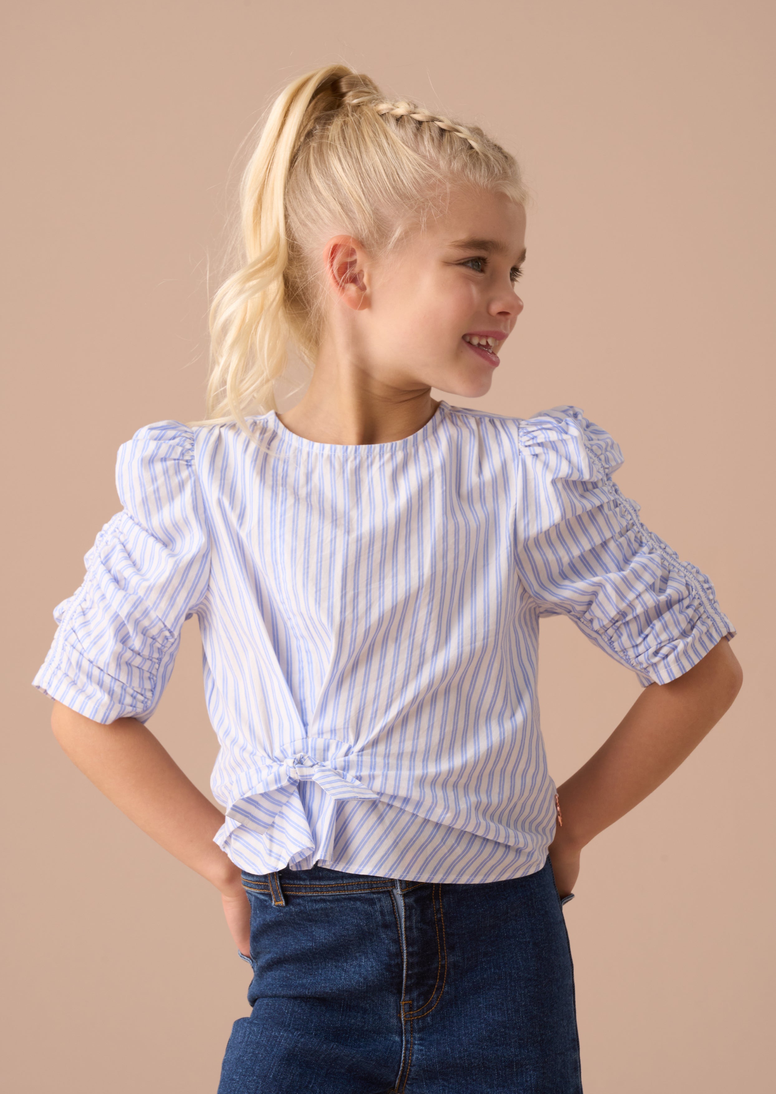 Lara Blue Stripe Tie Front Blouse