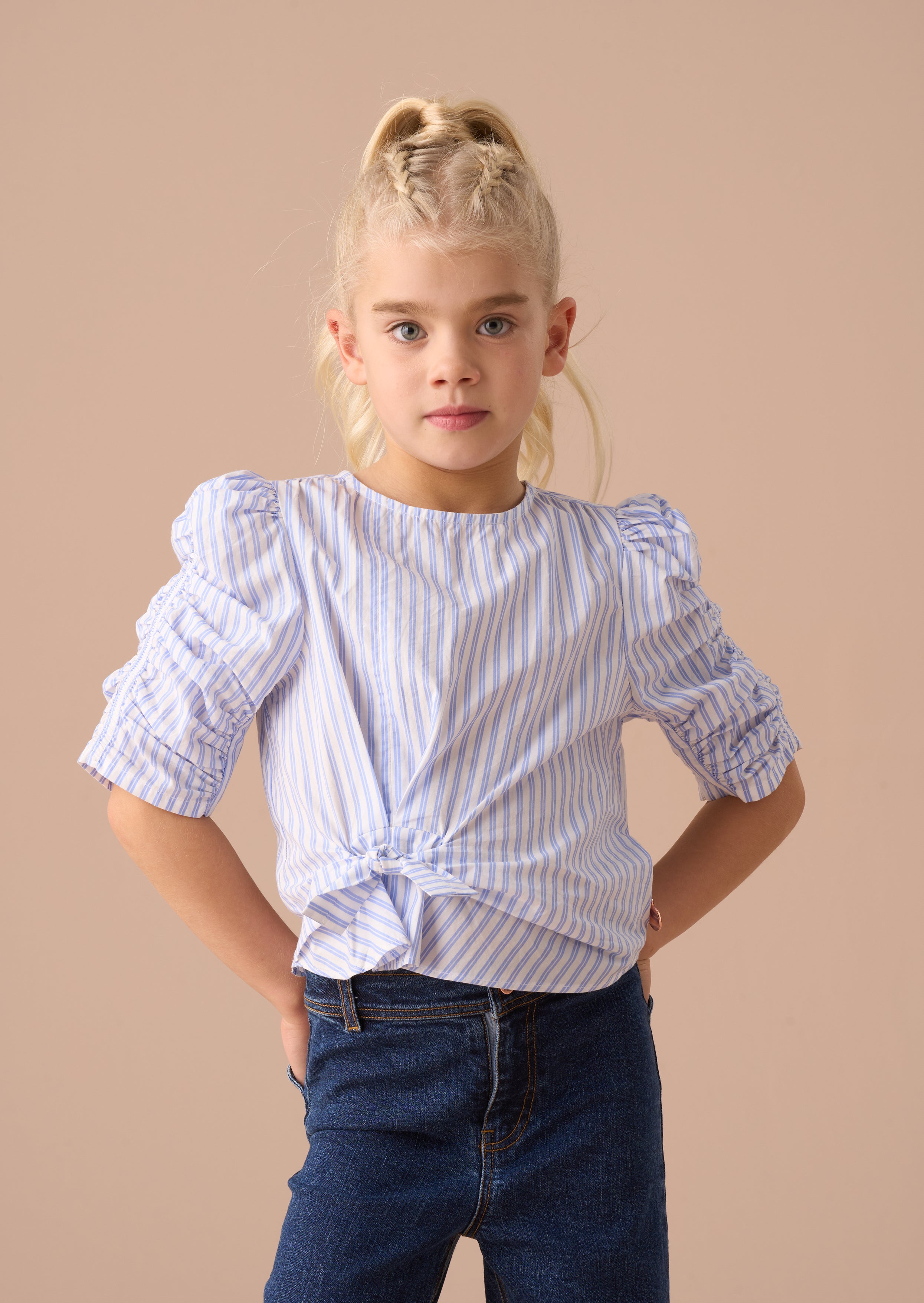 Lara Blue Stripe Tie Front Blouse