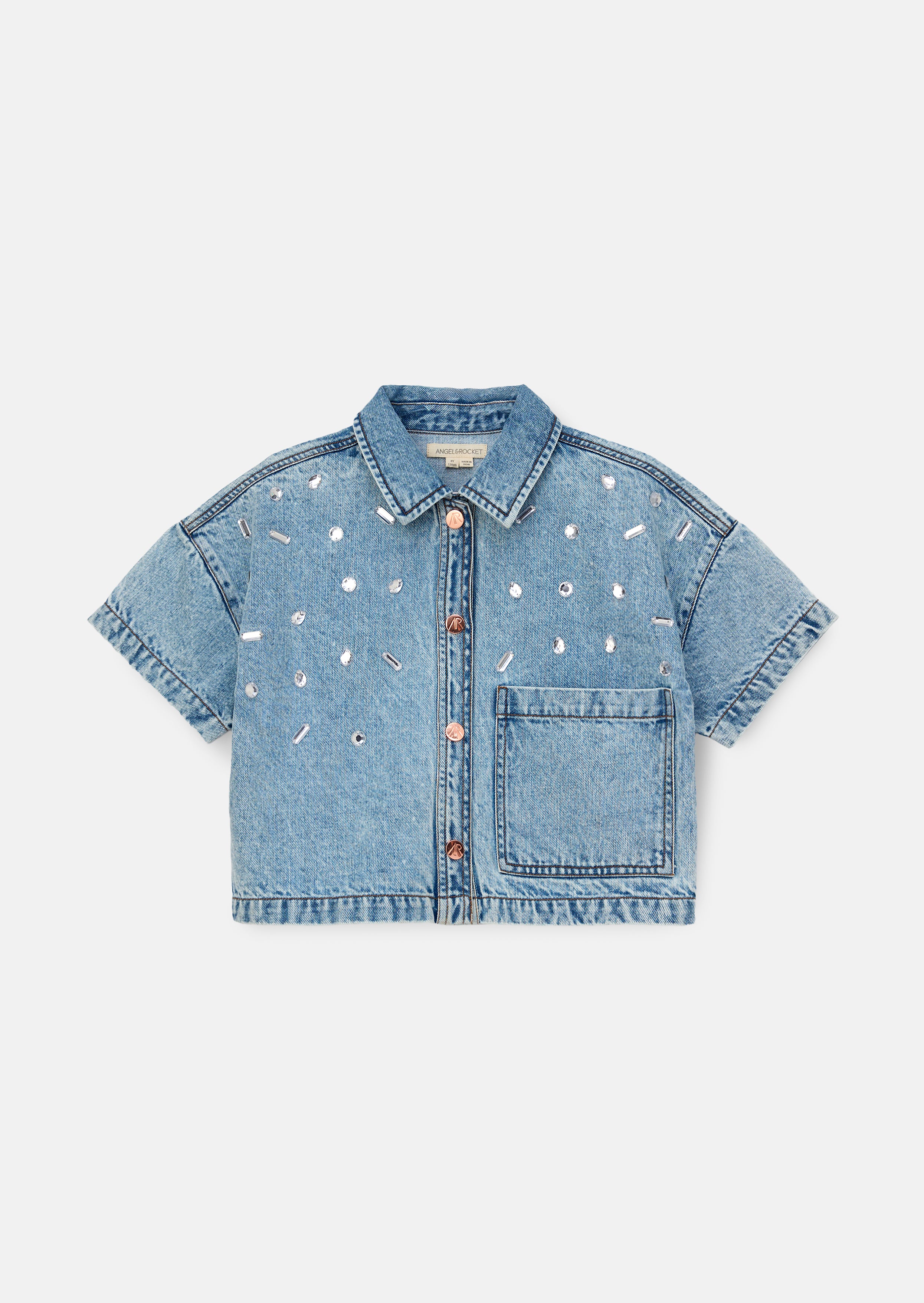 Zeta Blue Diamonte Short Sleeve Denim Shirt