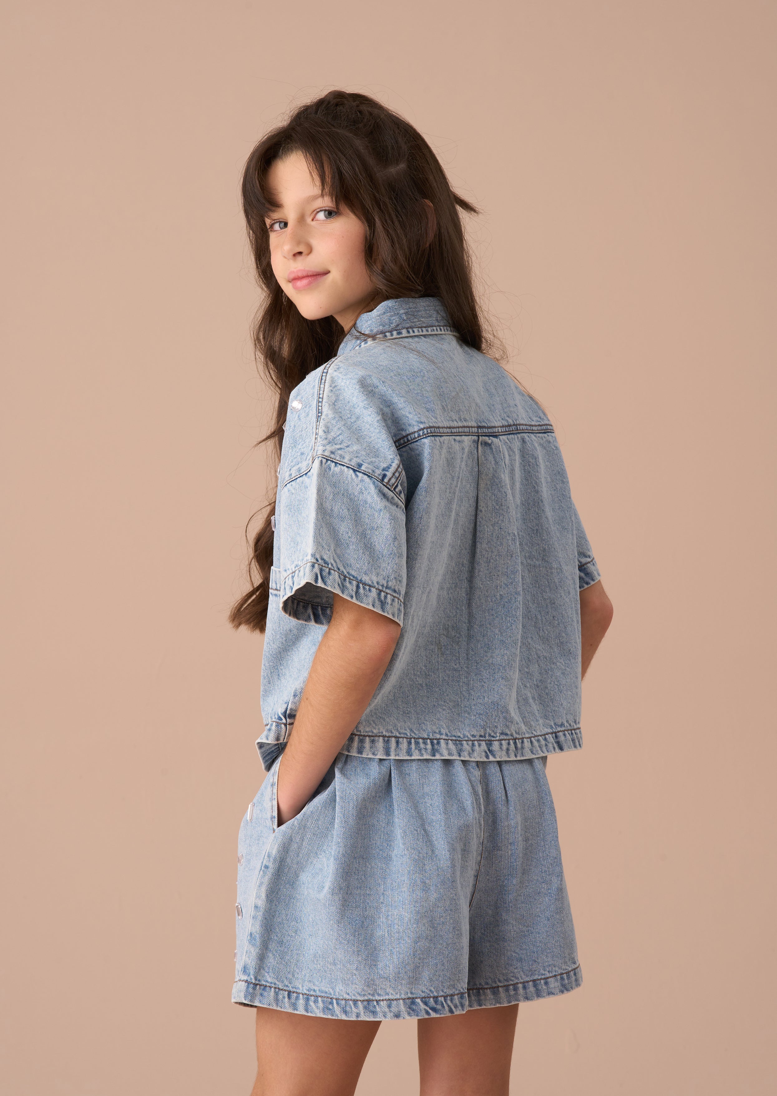 Zeta Blue Diamonte Short Sleeve Denim Shirt