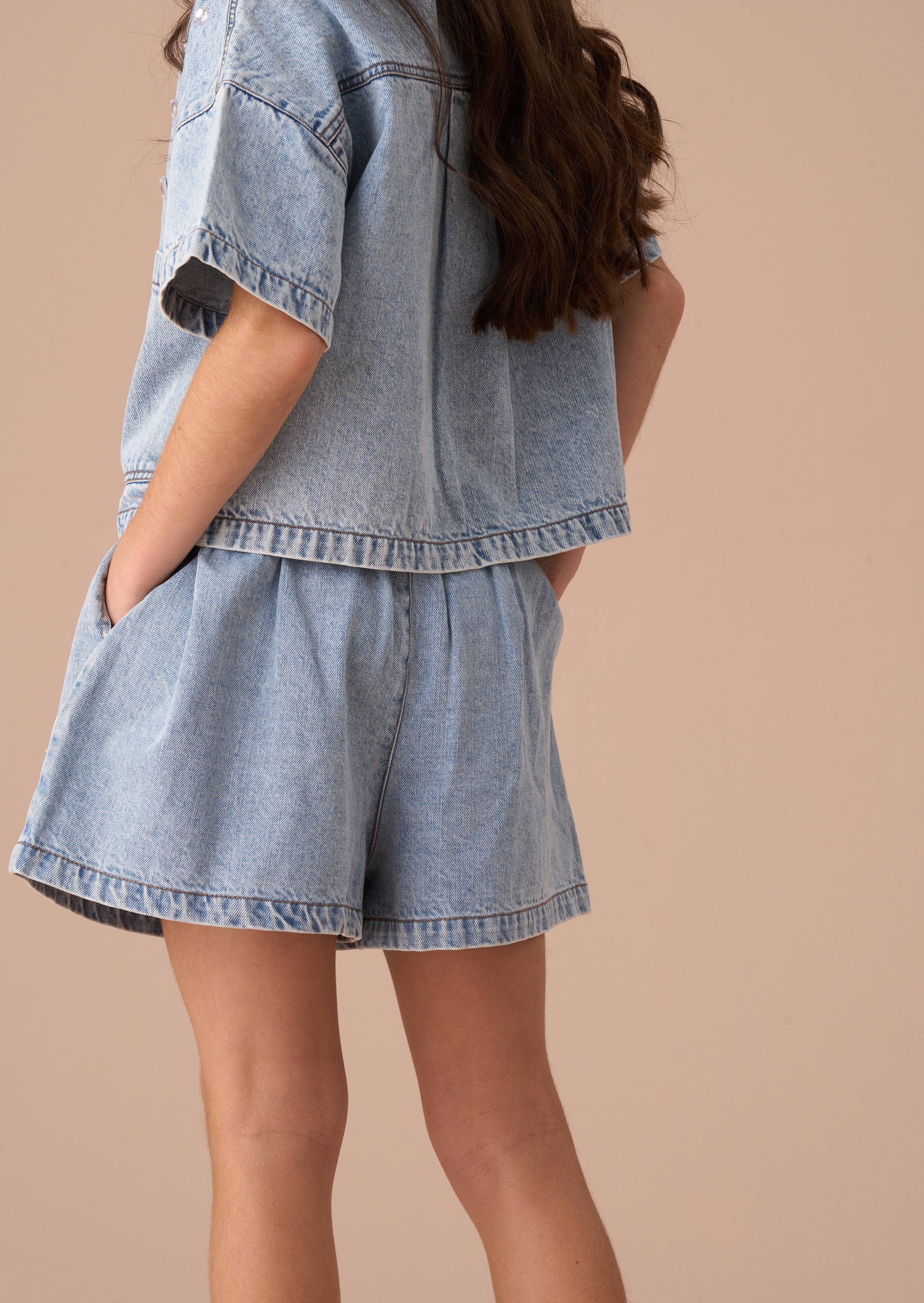 Zeta Denim Diamonte Pull On Short