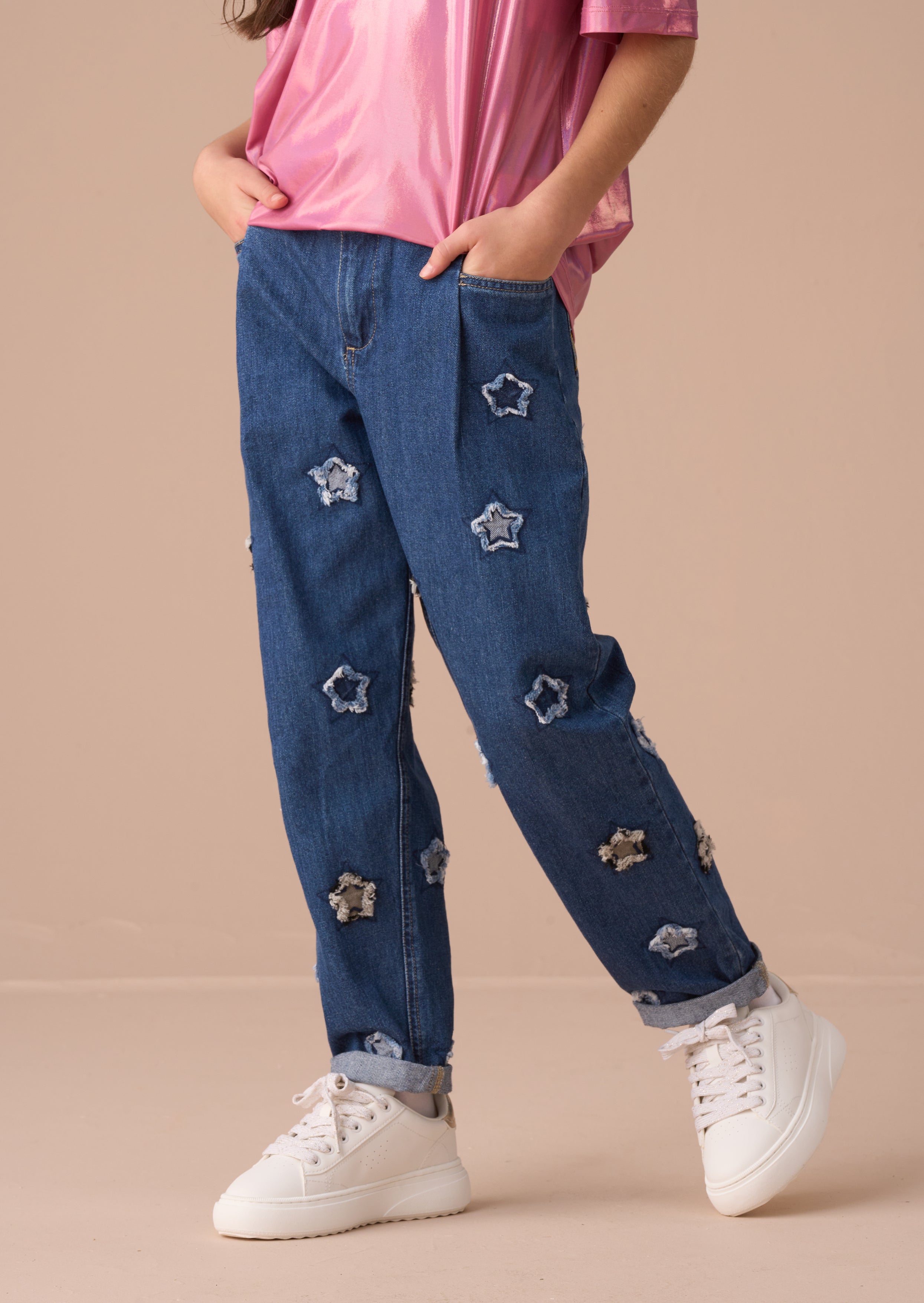 Mollie Blue Star Applique Barrel Fit Jean