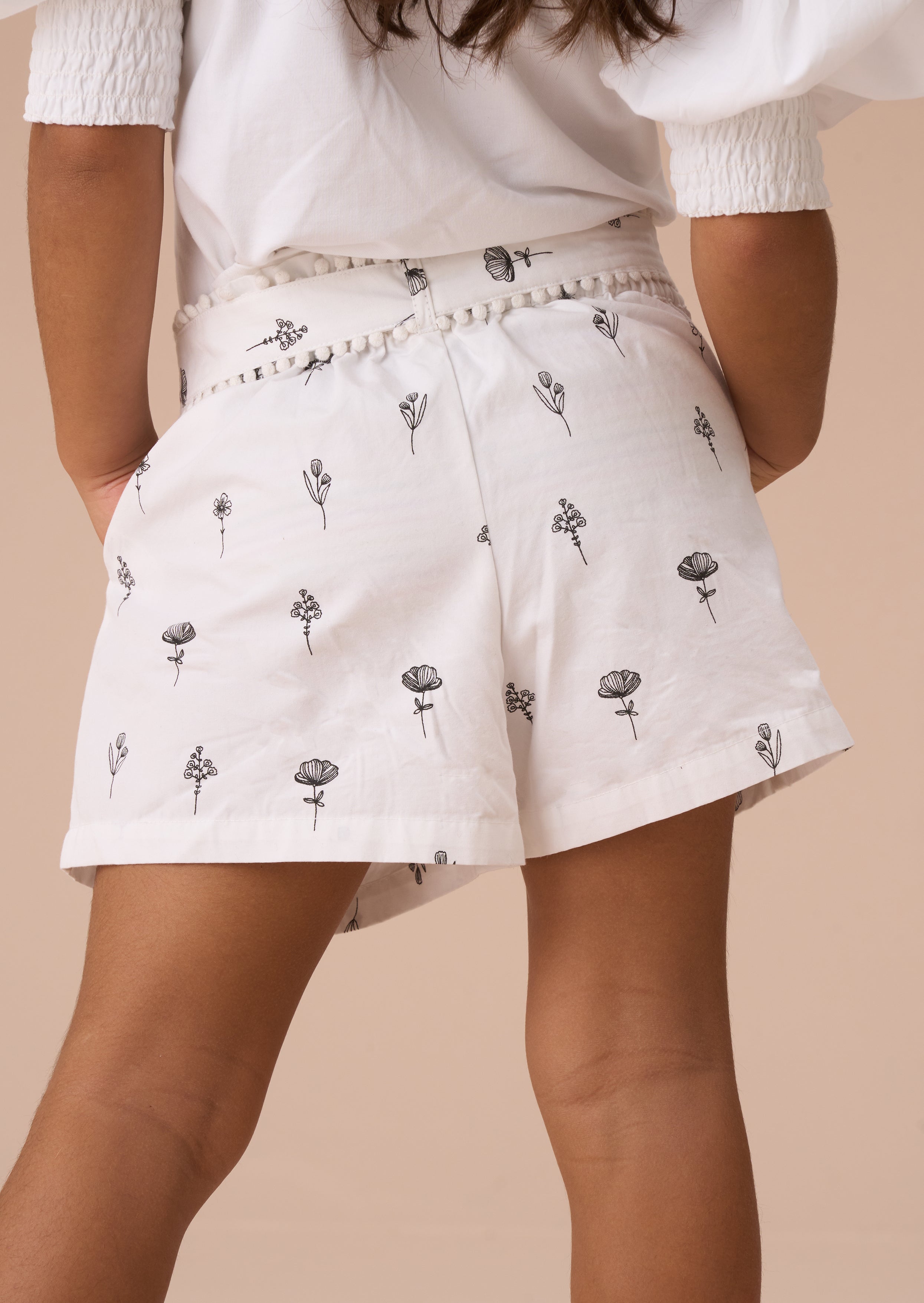 Raya Ivory Printed Poplin Shorts