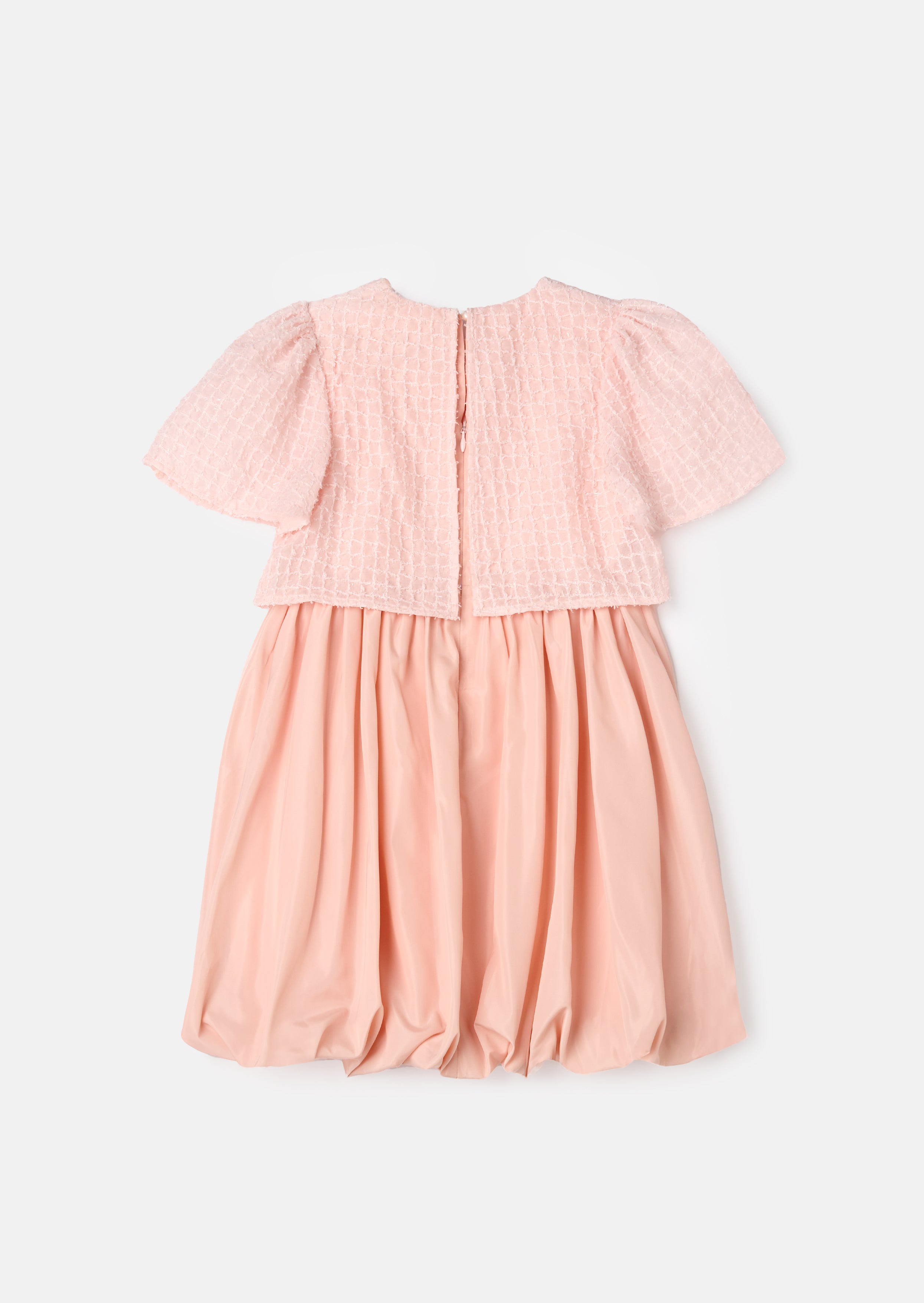 Ottilie Pink Bubble Hem Angel Sleeve Dress