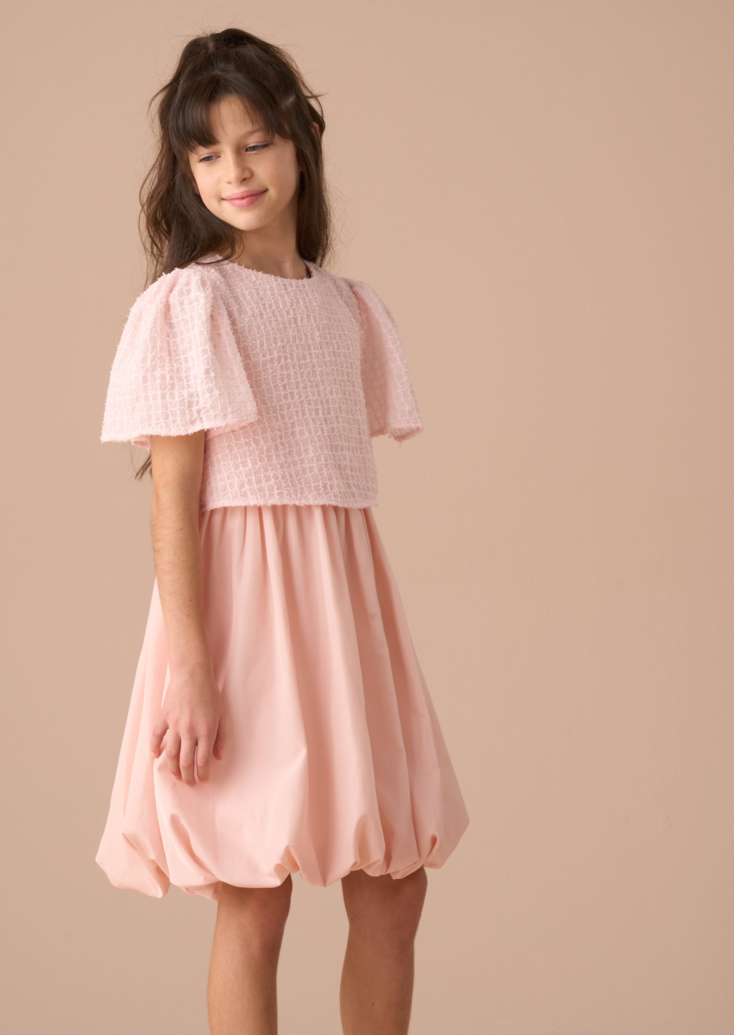 Ottilie Pink Puff Ball Angel Sleeve Dress